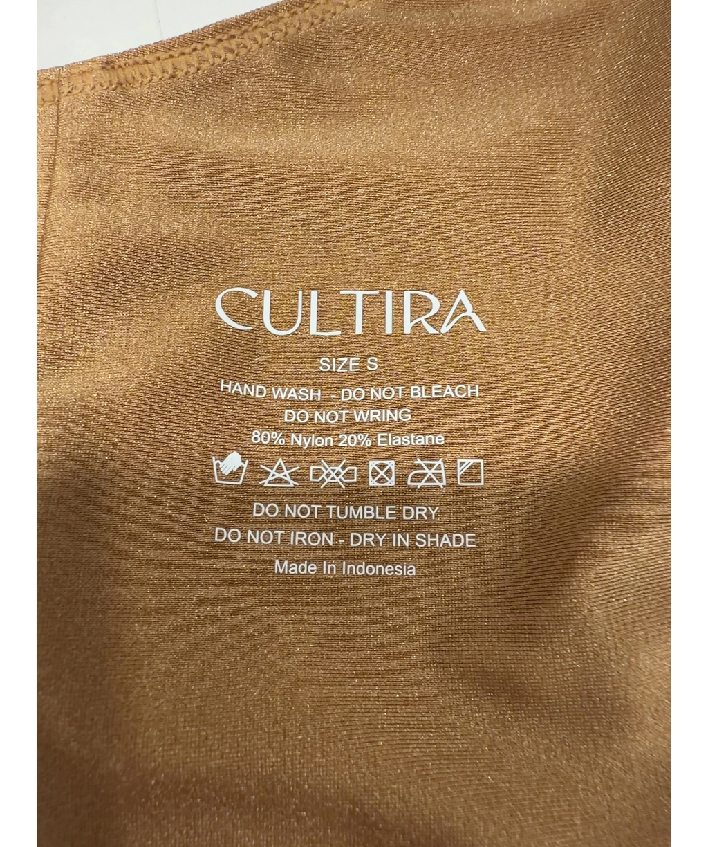 CULTIRA Beige Gold Halter O-ring One Piece Swimsuit UK S — Materials