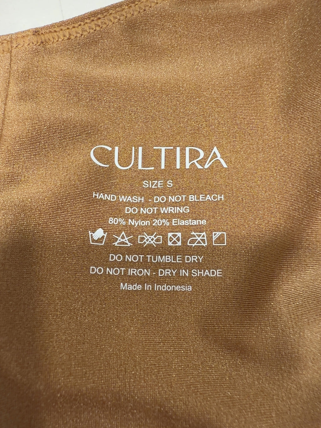 CULTIRA Beige Gold Halter O-Ring One Piece Swimsuit, size UK S — label