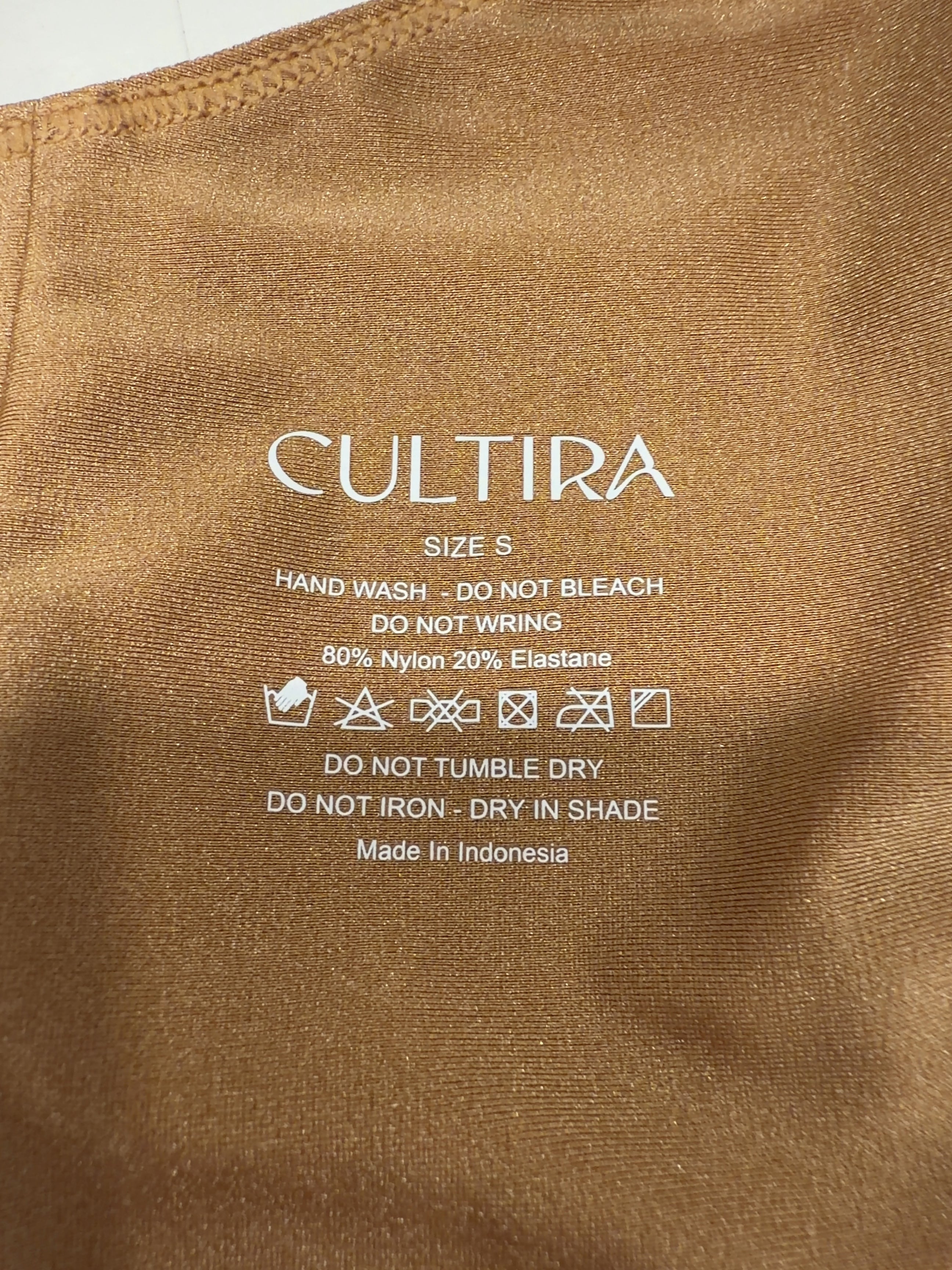 CULTIRA Beige Gold Halter O-Ring One Piece Swimsuit, size UK S — label