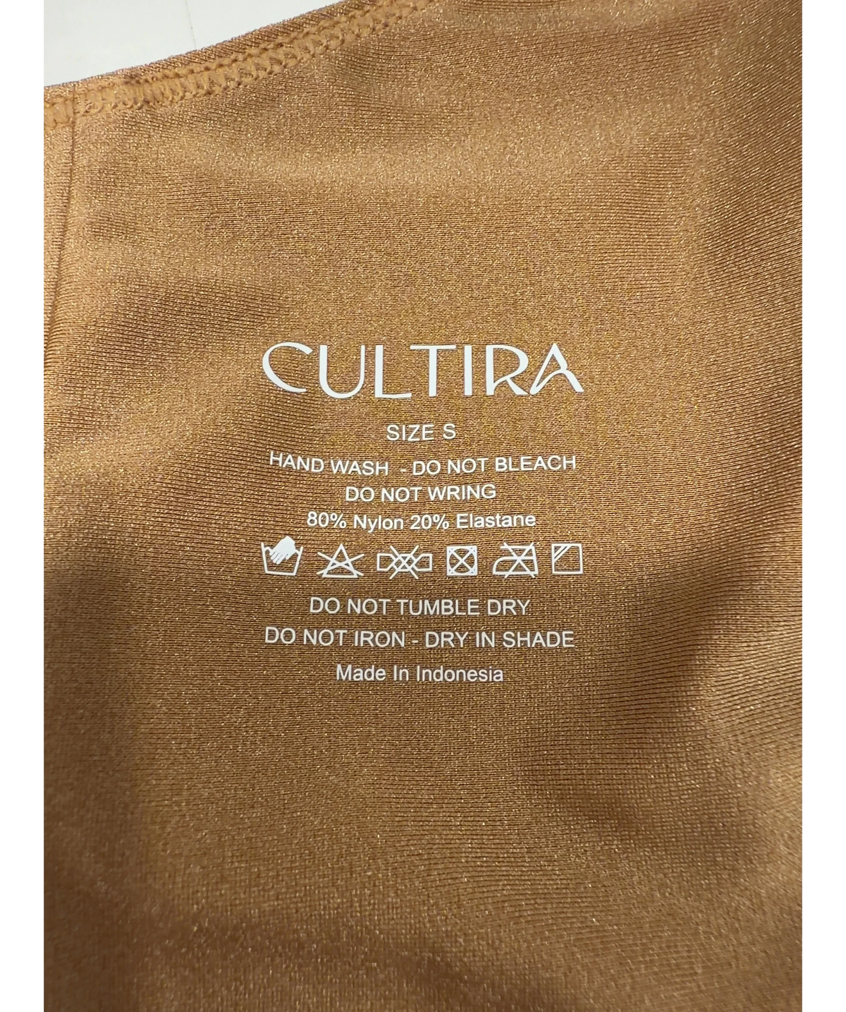 CULTIRA Beige Gold Halter O-Ring One Piece Swimsuit, size UK S — care label