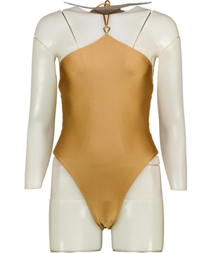 CULTIRA Beige Gold Halter O-ring One Piece Swimsuit UK S