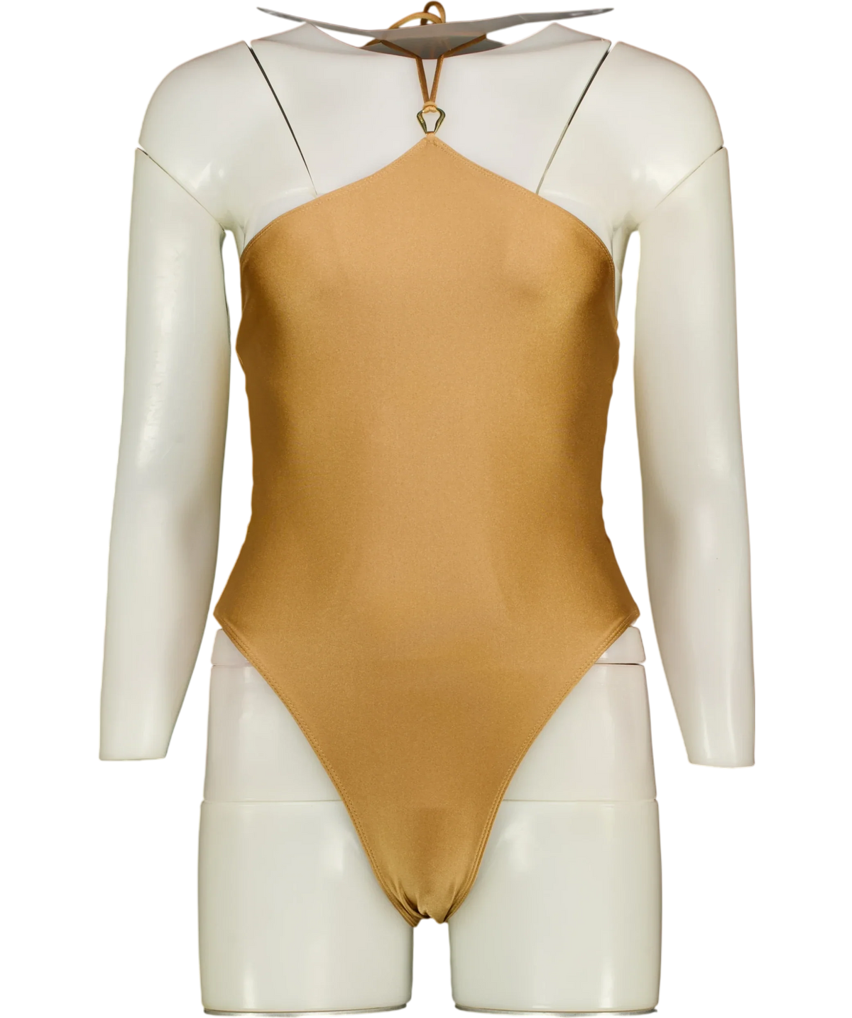 CULTIRA Beige Gold Halter O-Ring One Piece Swimsuit, size UK S — front