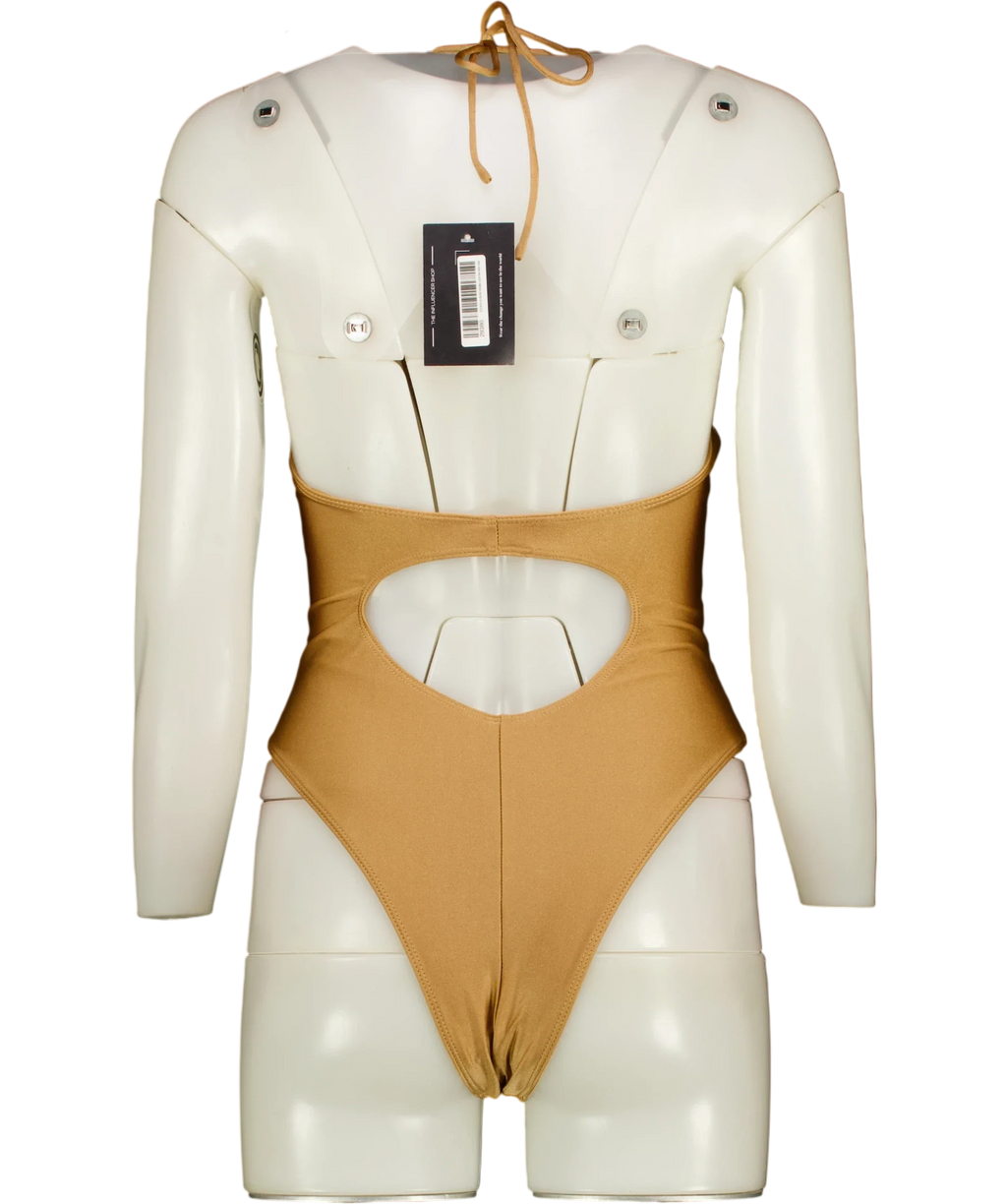 CULTIRA Beige Gold Halter O-Ring One Piece Swimsuit, size UK S — back
