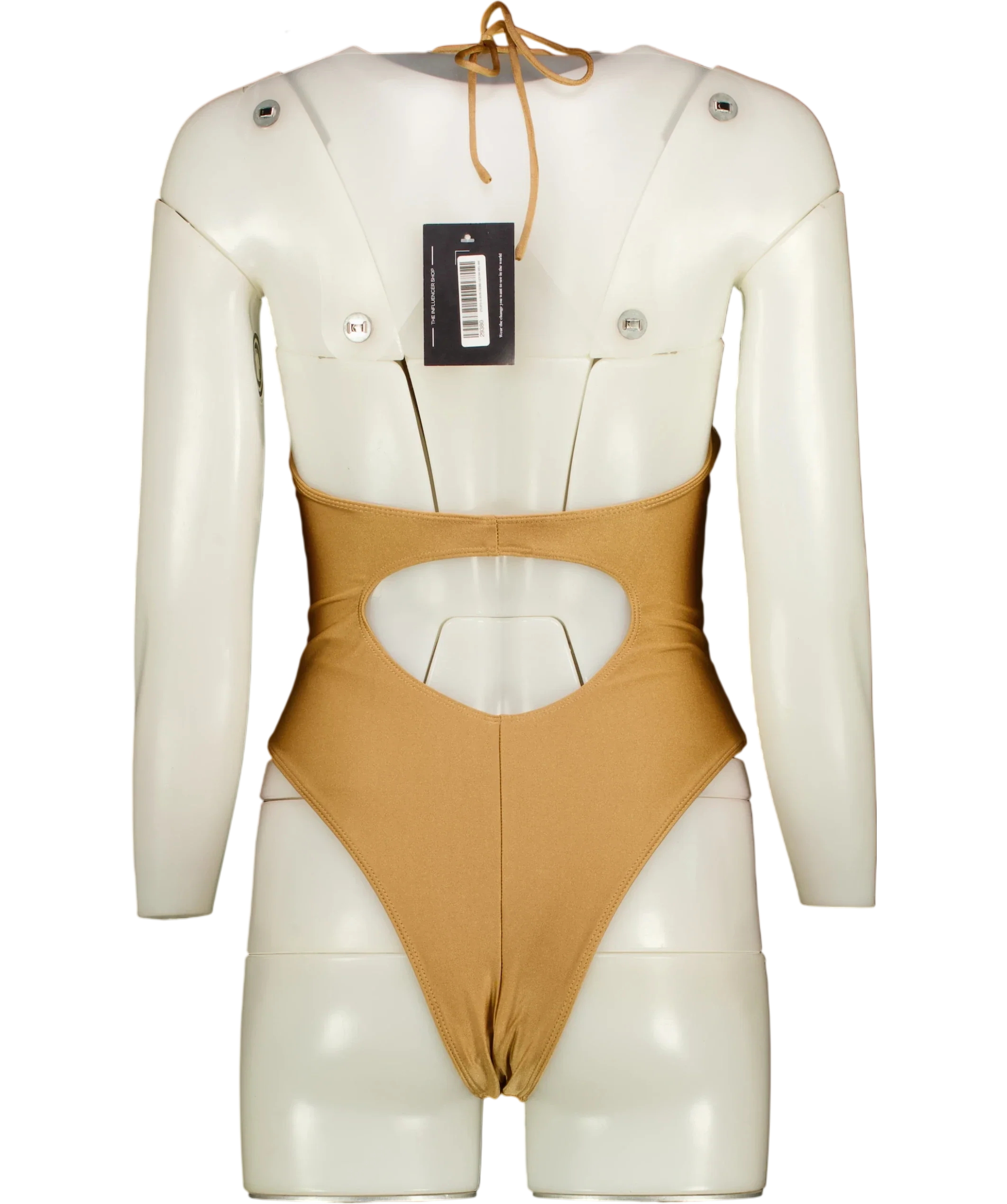 CULTIRA Beige Gold Halter O-Ring One Piece Swimsuit, size UK S — back