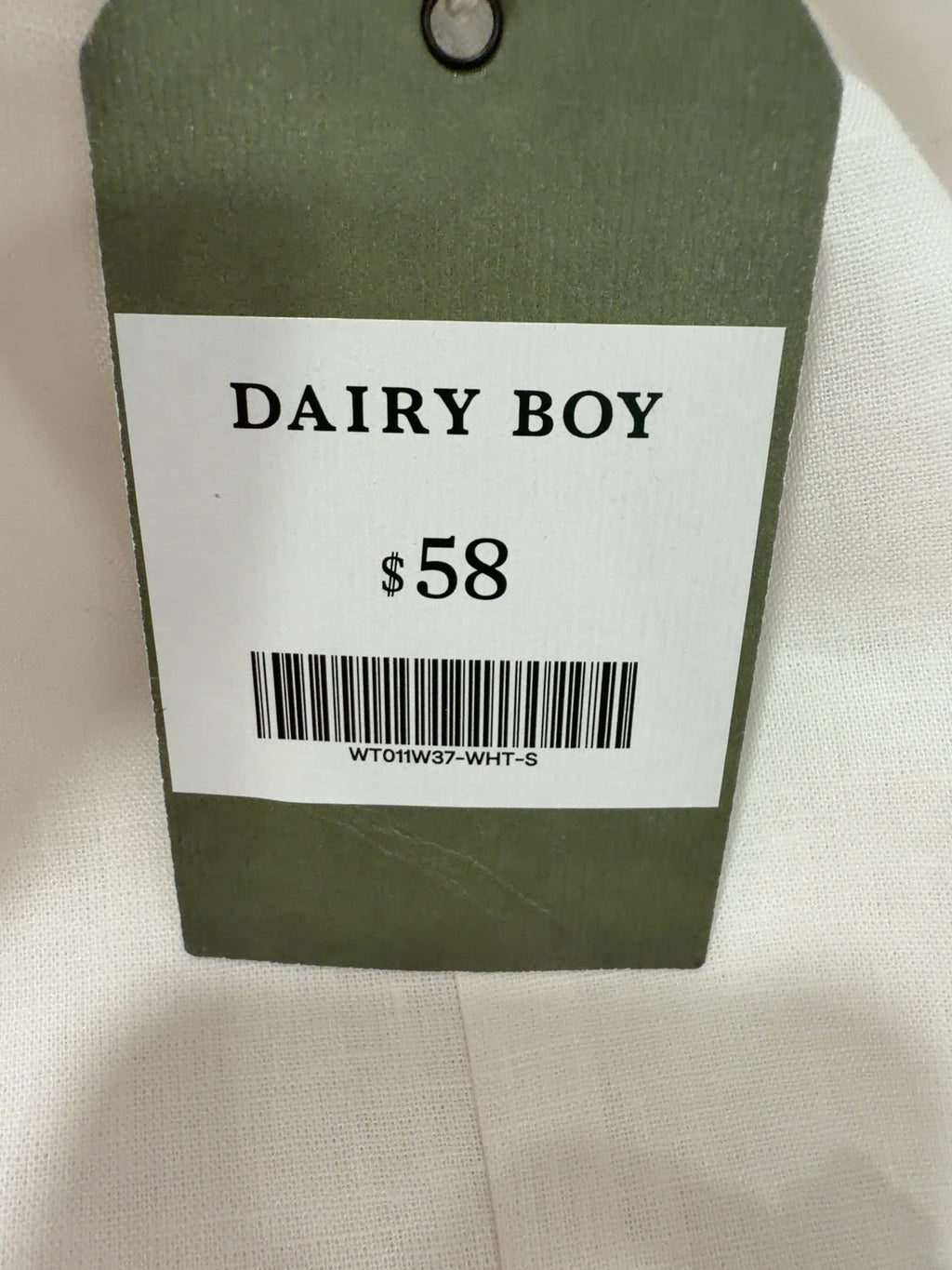 DAIRY BOY White Boat Day Top White, size UK S — care label