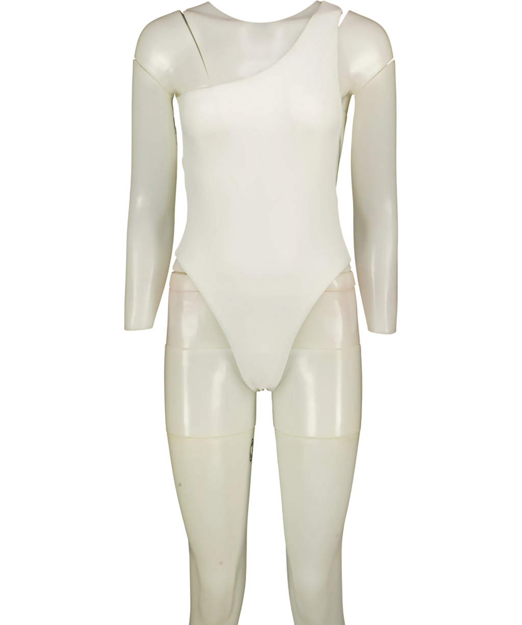 SWIM BY DI White White Pegeia Asymmetric One-Piece Swimsuit, size UK S — front