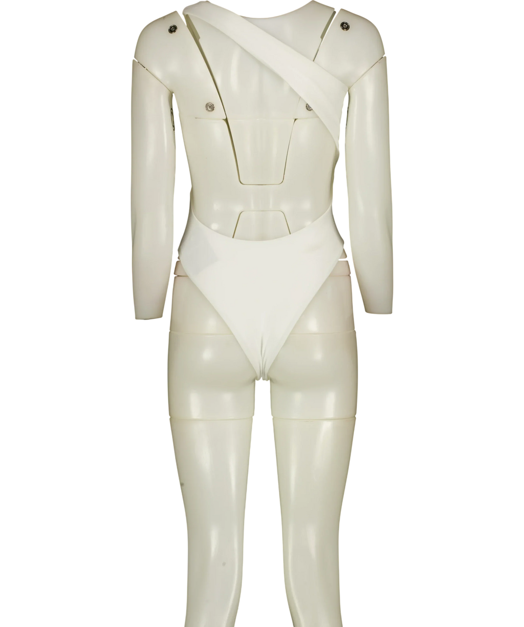 SWIM BY DI White White Pegeia Asymmetric One-Piece Swimsuit, size UK S — back