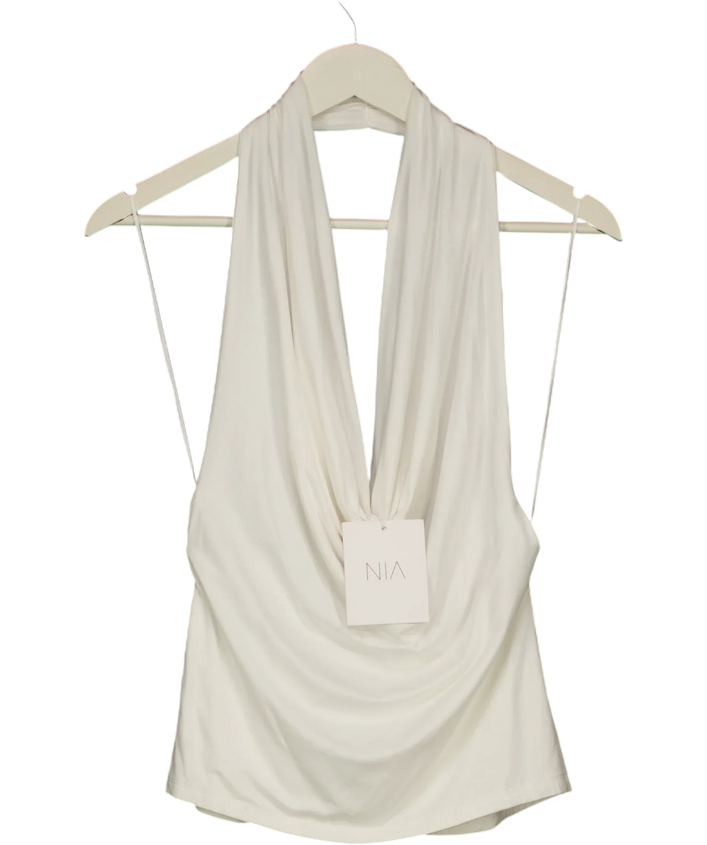 NIA White Declan Cowl Neck Halter Top in White, size UK L — front