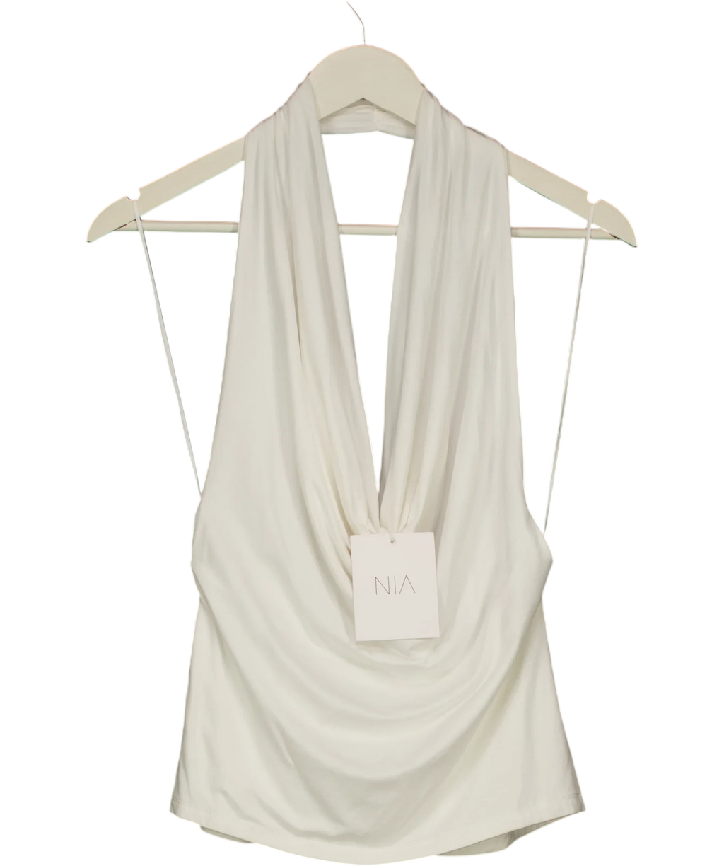 NIA White Declan Cowl Neck Halter Top in White, size UK L — front