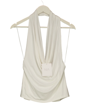 NIA Declan Cowl Neck Halter Top In White UK L