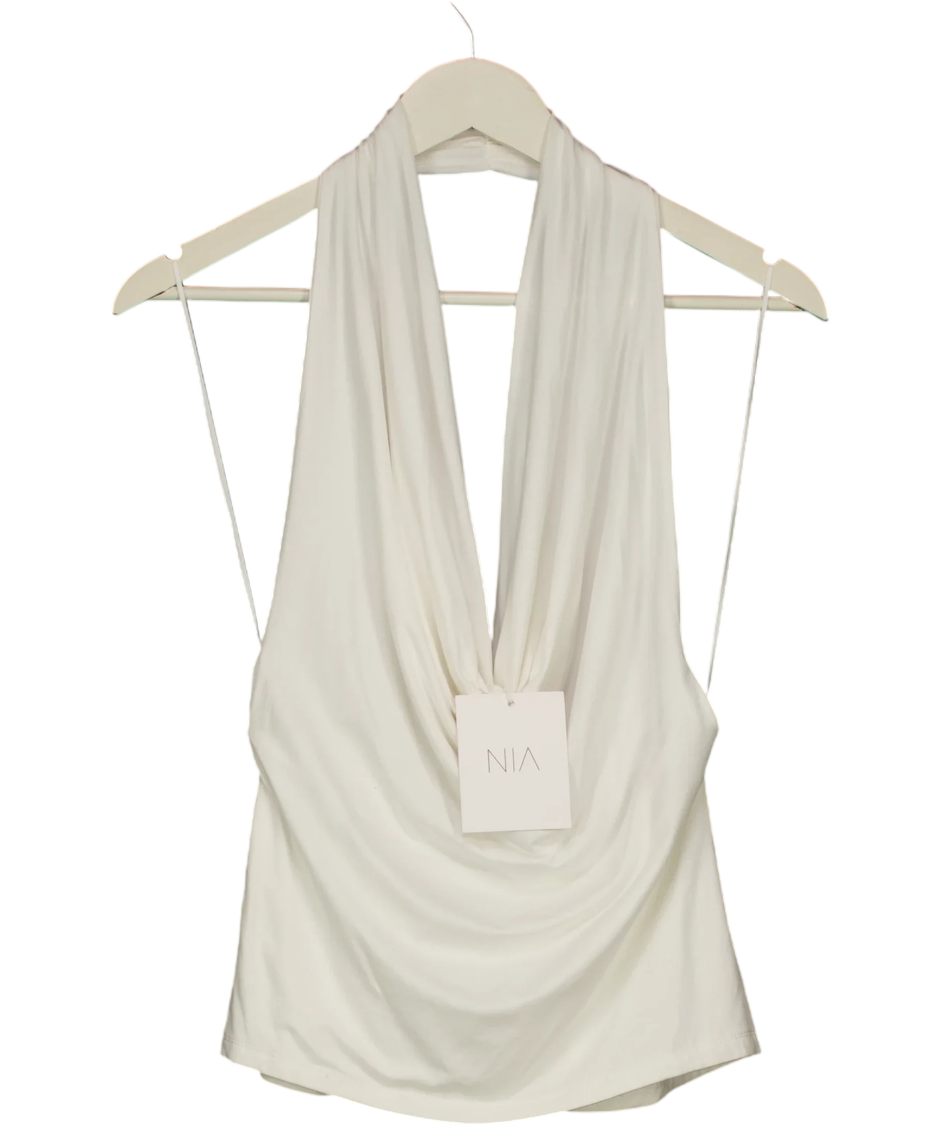 NIA White Declan Cowl Neck Halter Top in White, size UK L — front