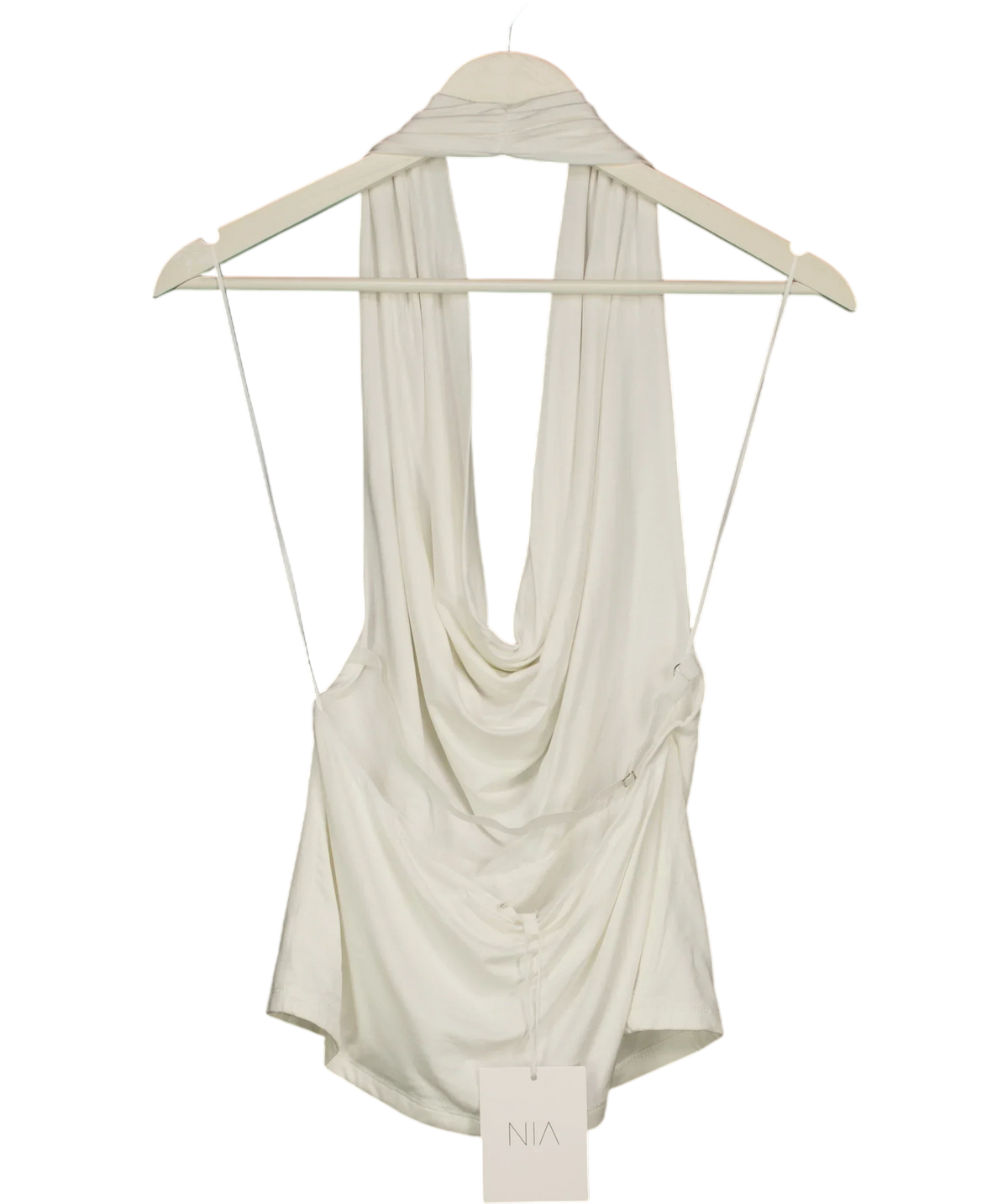 NIA White Declan Cowl Neck Halter Top in White, size UK L — back