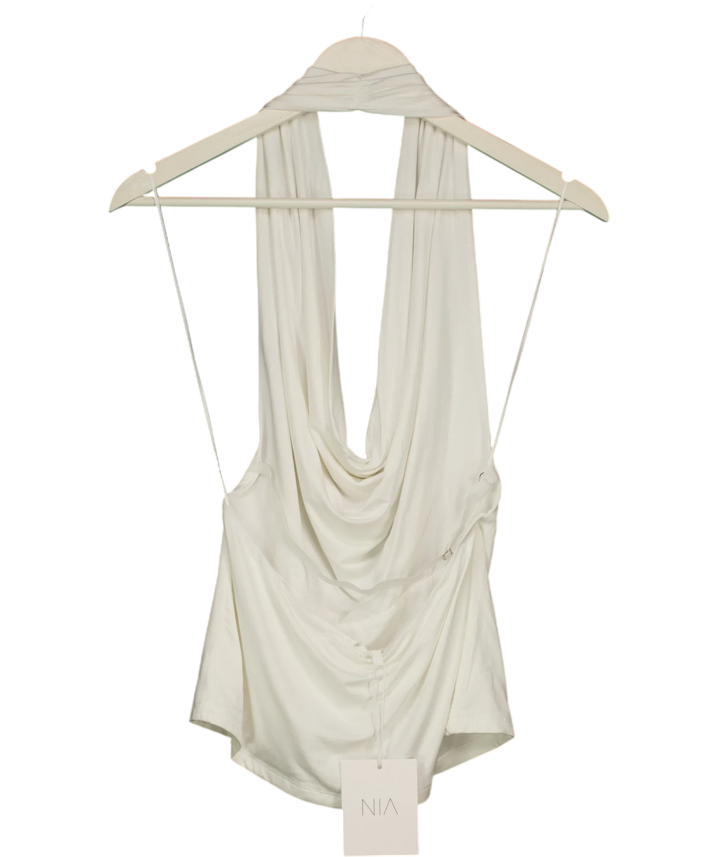 NIA White Declan Cowl Neck Halter Top in White, size UK L — back