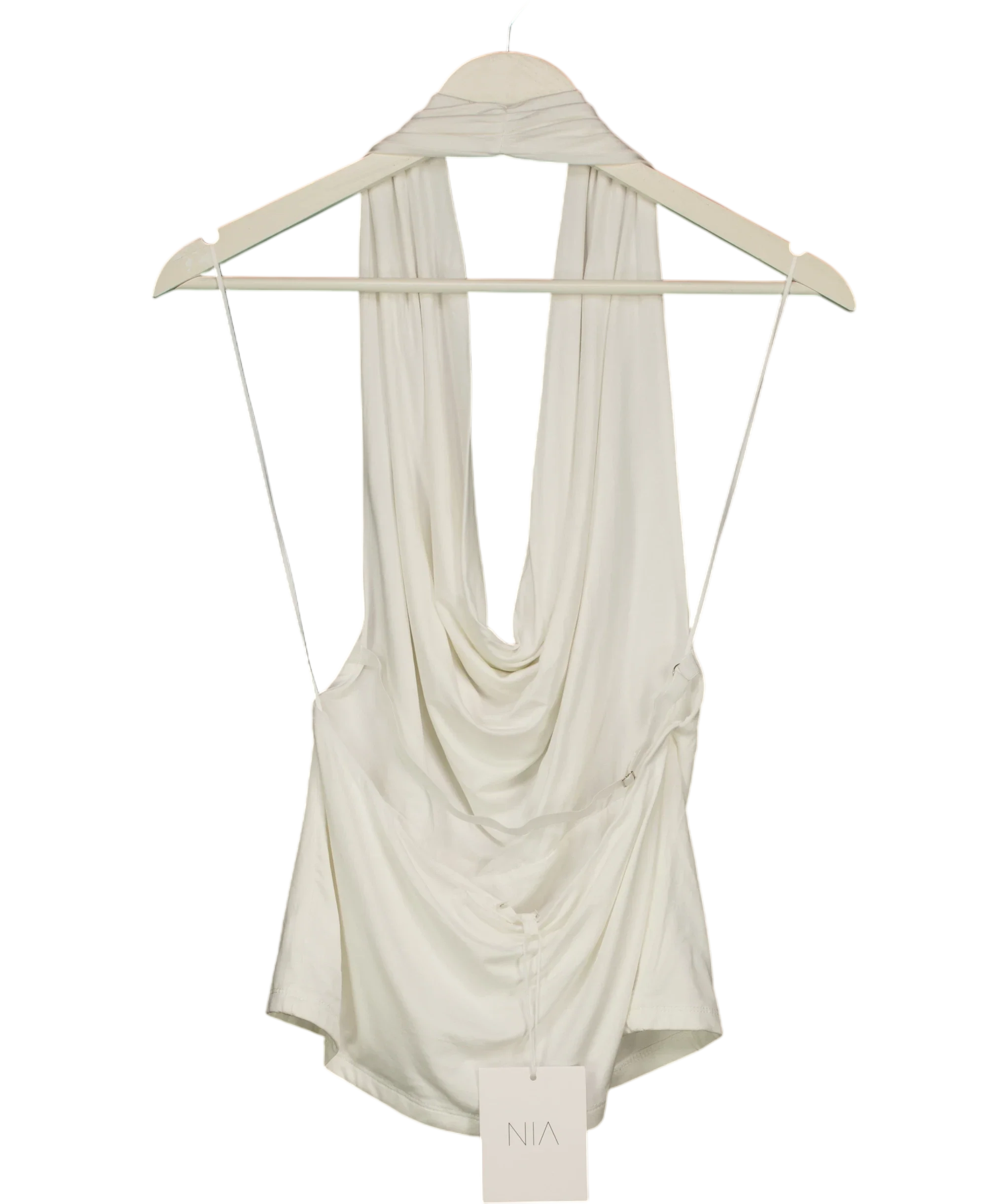 NIA White Declan Cowl Neck Halter Top in White, size UK L — back