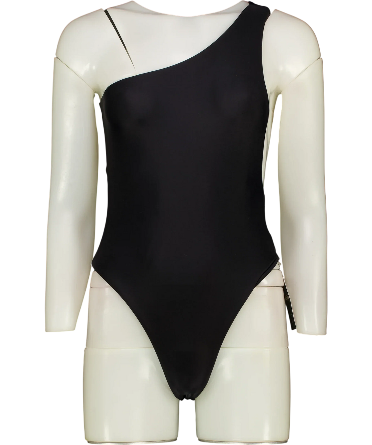 SWIM BY DI Black Black Pegeia Asymmetrical One-Piece Swimsuit, size UK S — front