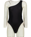 SWIM BY DI Black Black Pegeia Asymmetrical One-Piece Swimsuit, size UK S — front