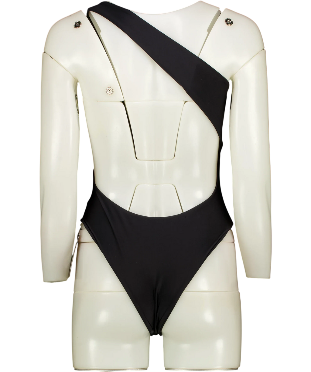 SWIM BY DI Black Black Pegeia Asymmetrical One-Piece Swimsuit, size UK S — back
