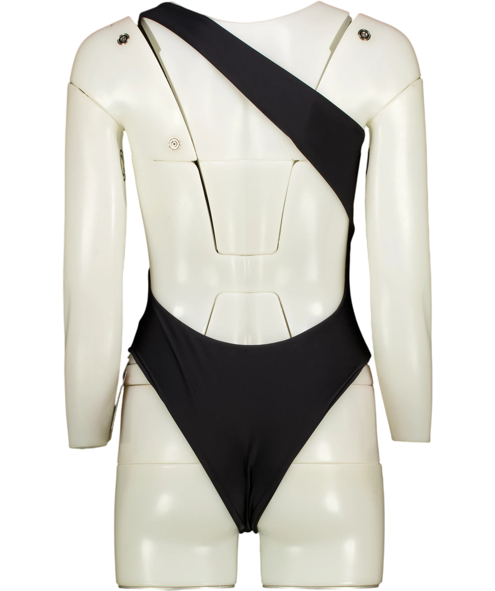 SWIM BY DI Black Black Pegeia Asymmetrical One-Piece Swimsuit, size UK S — back