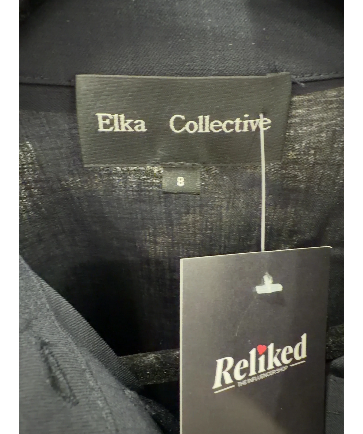 Elka Collective Black Miller Long Sleeve Shirt Midnight Ink, size UK 8 — detail