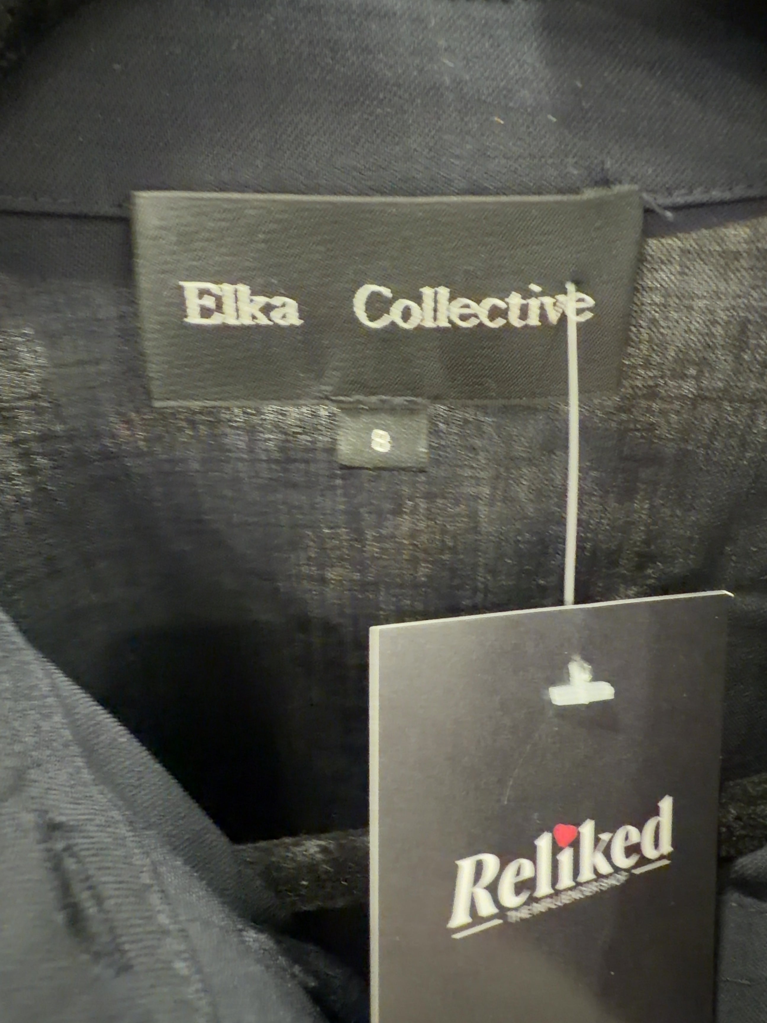 Elka Collective Black Miller Long Sleeve Shirt Midnight Ink, size UK 8 — care label