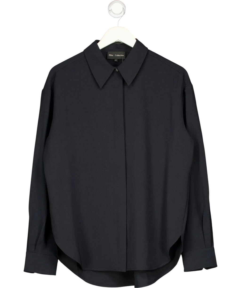 Elka Collective Black Miller Long Sleeve Shirt Midnight Ink, size UK 8 — front