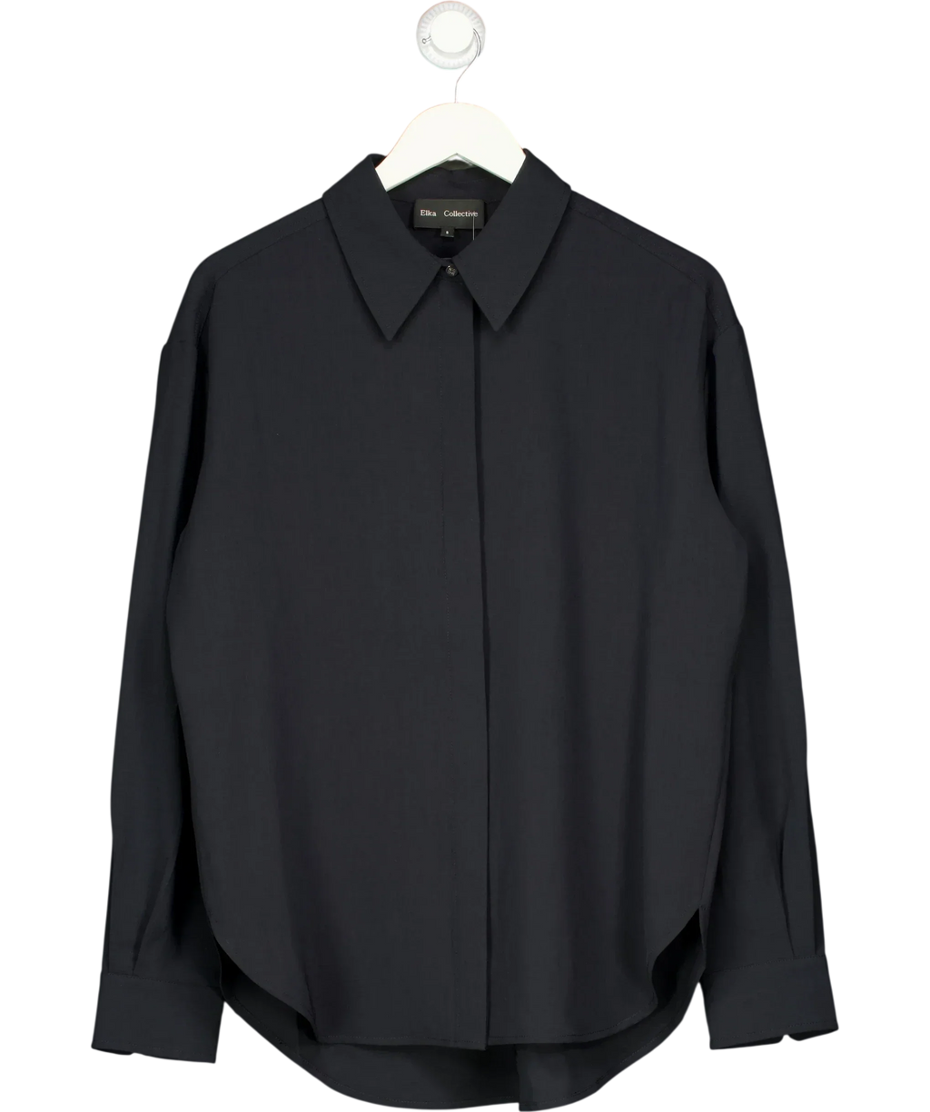 Elka Collective Black Miller Long Sleeve Shirt Midnight Ink, size UK 8 — front
