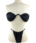 CULTIRA Black ruched U-wire strapless bandeau bikini  set, size UK S — front