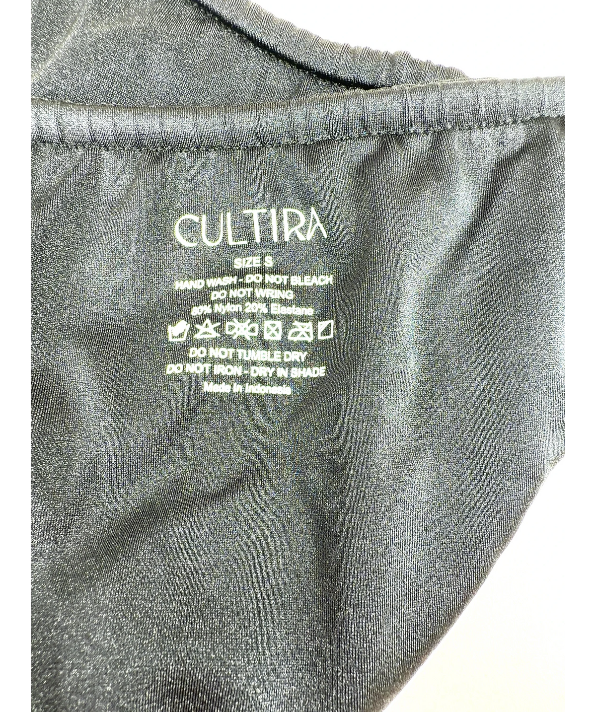 CULTIRA Black ruched U-wire strapless bandeau bikini  set, size UK S — detail