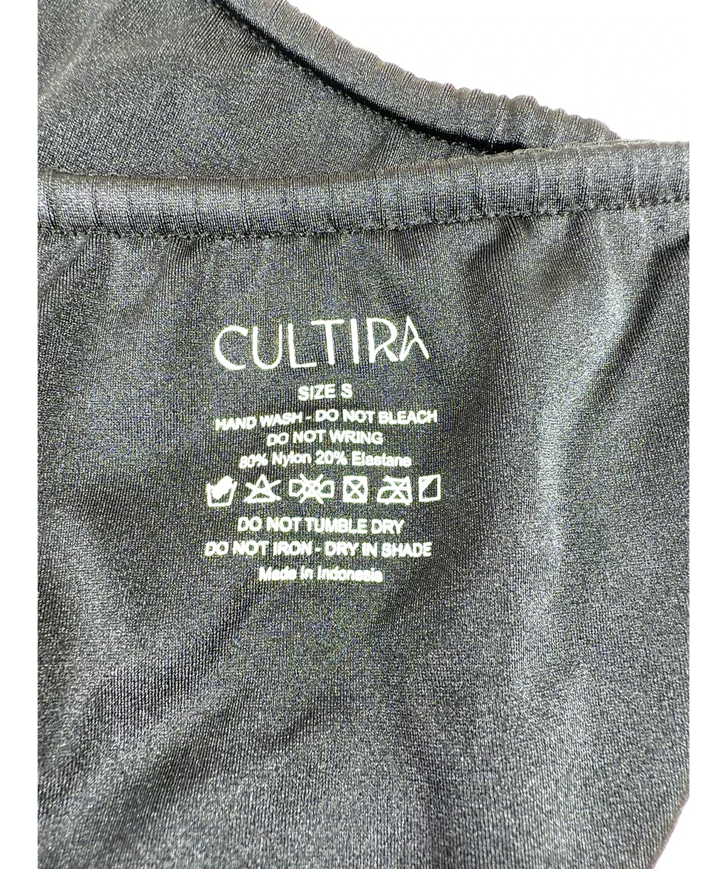 CULTIRA Black ruched U-wire strapless bandeau bikini  set, size UK S — care label