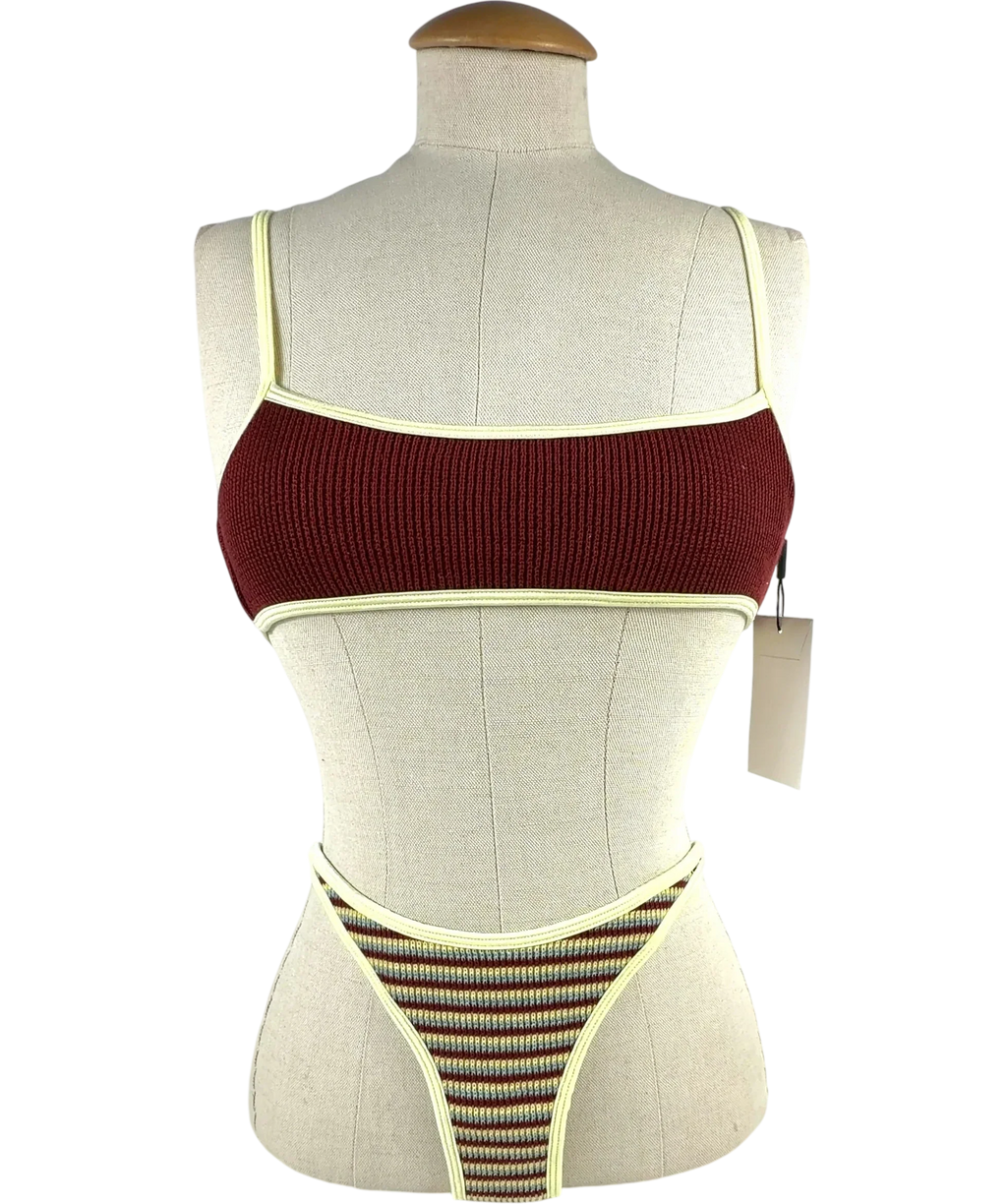 TRIANGL Red MIMA - BUTTER CROCHET STRIPE Crop Bikini Set, size UK S — front