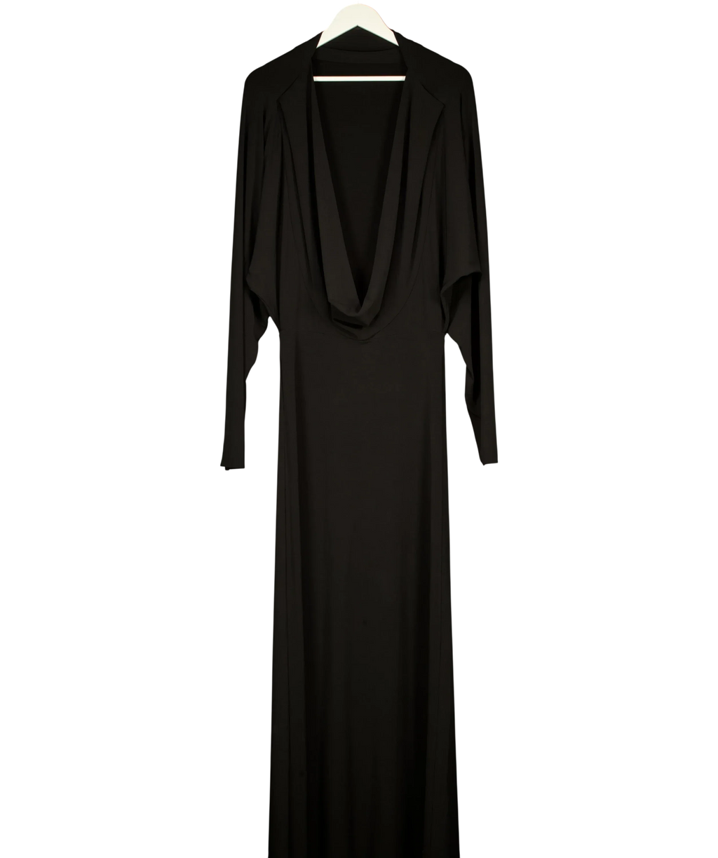 Misha Black Black Long Sleeve Cowl Back Maxi Dress, size UK M — front