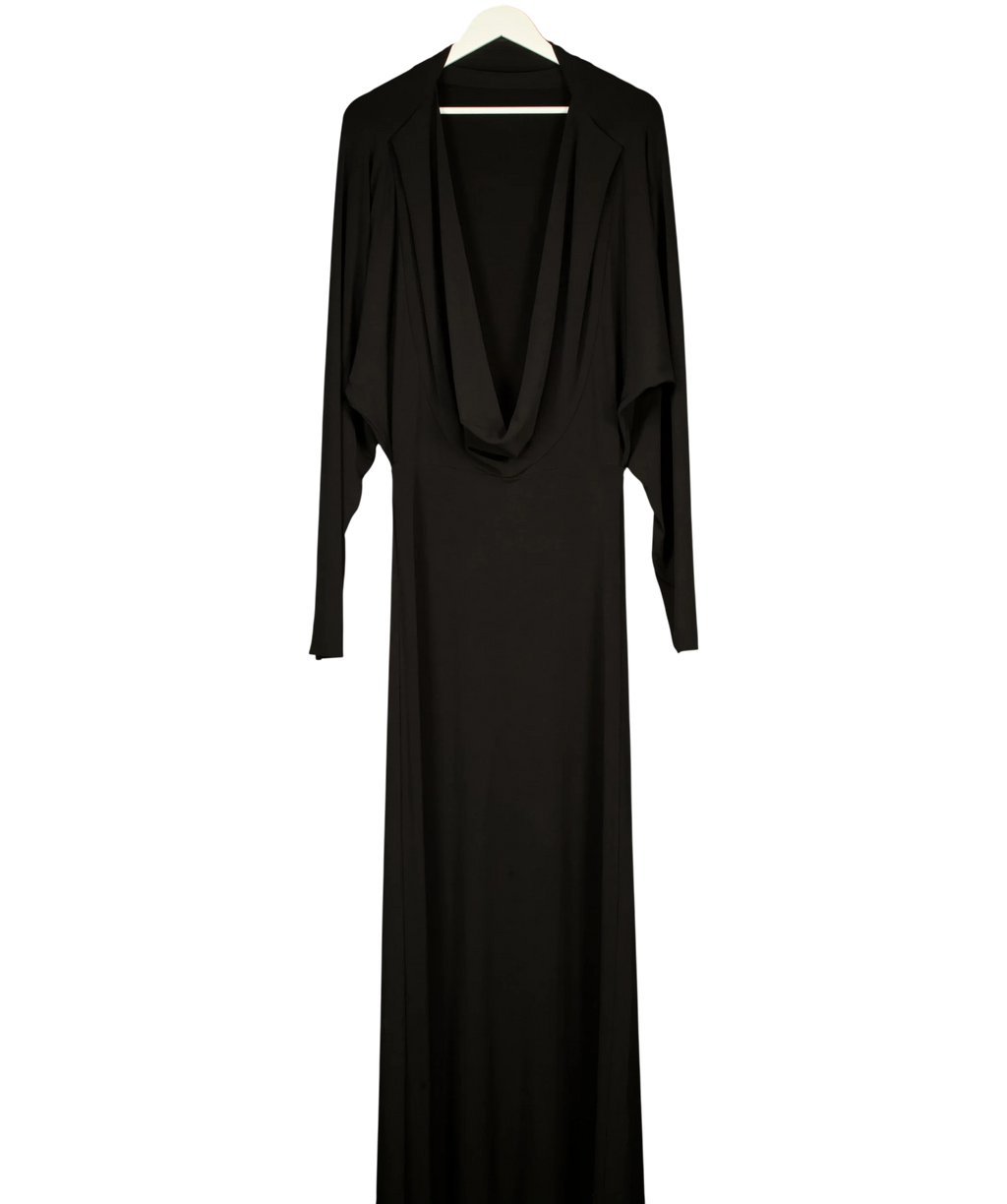 Misha Black Black Long Sleeve Cowl Back Maxi Dress, size UK M — front
