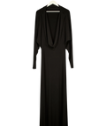Misha Black Black Long Sleeve Cowl Back Maxi Dress, size UK M — front
