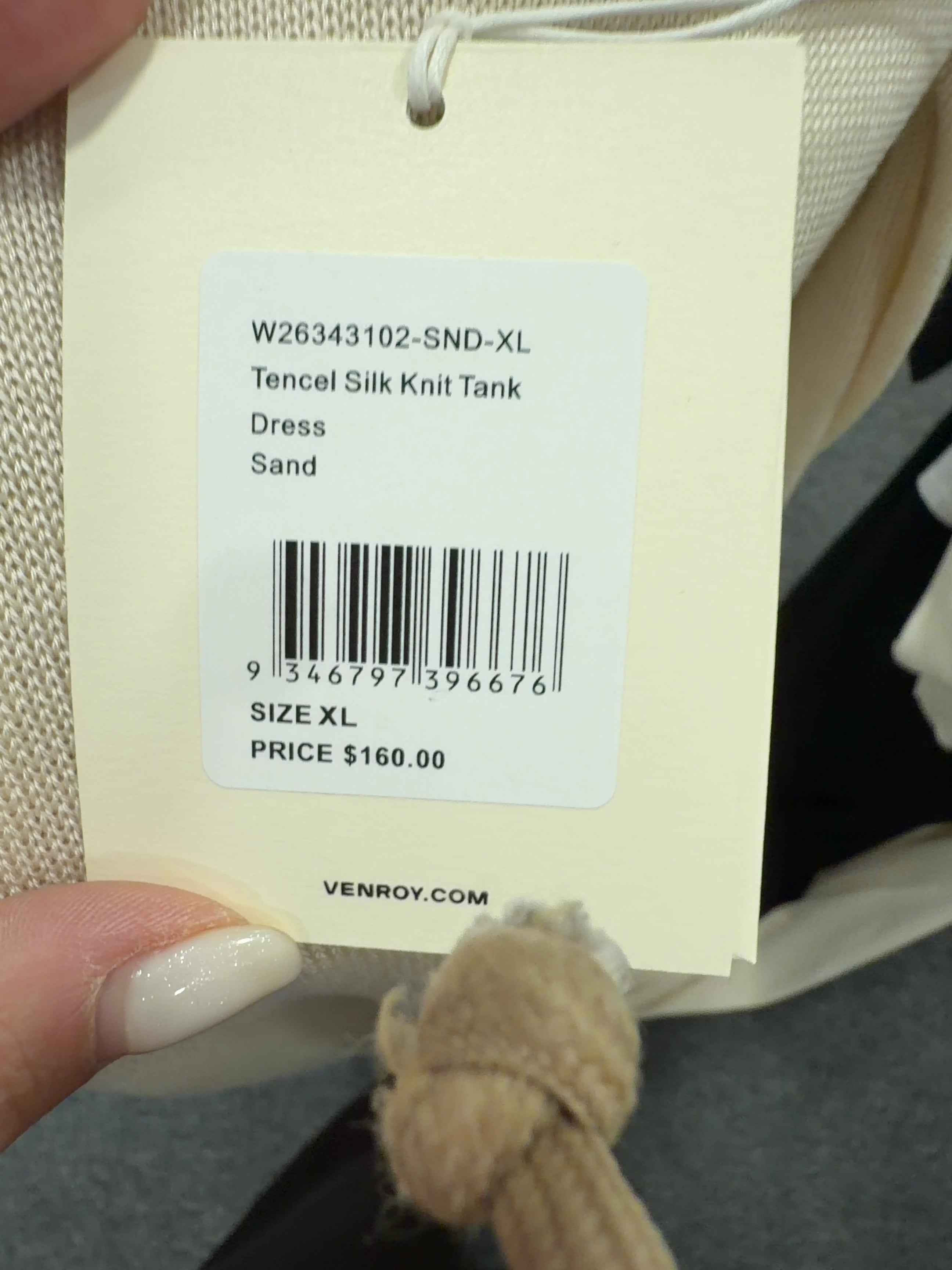 VENROY Beige Sand Tencel Silk Knit Tank Dress, size UK XL — label