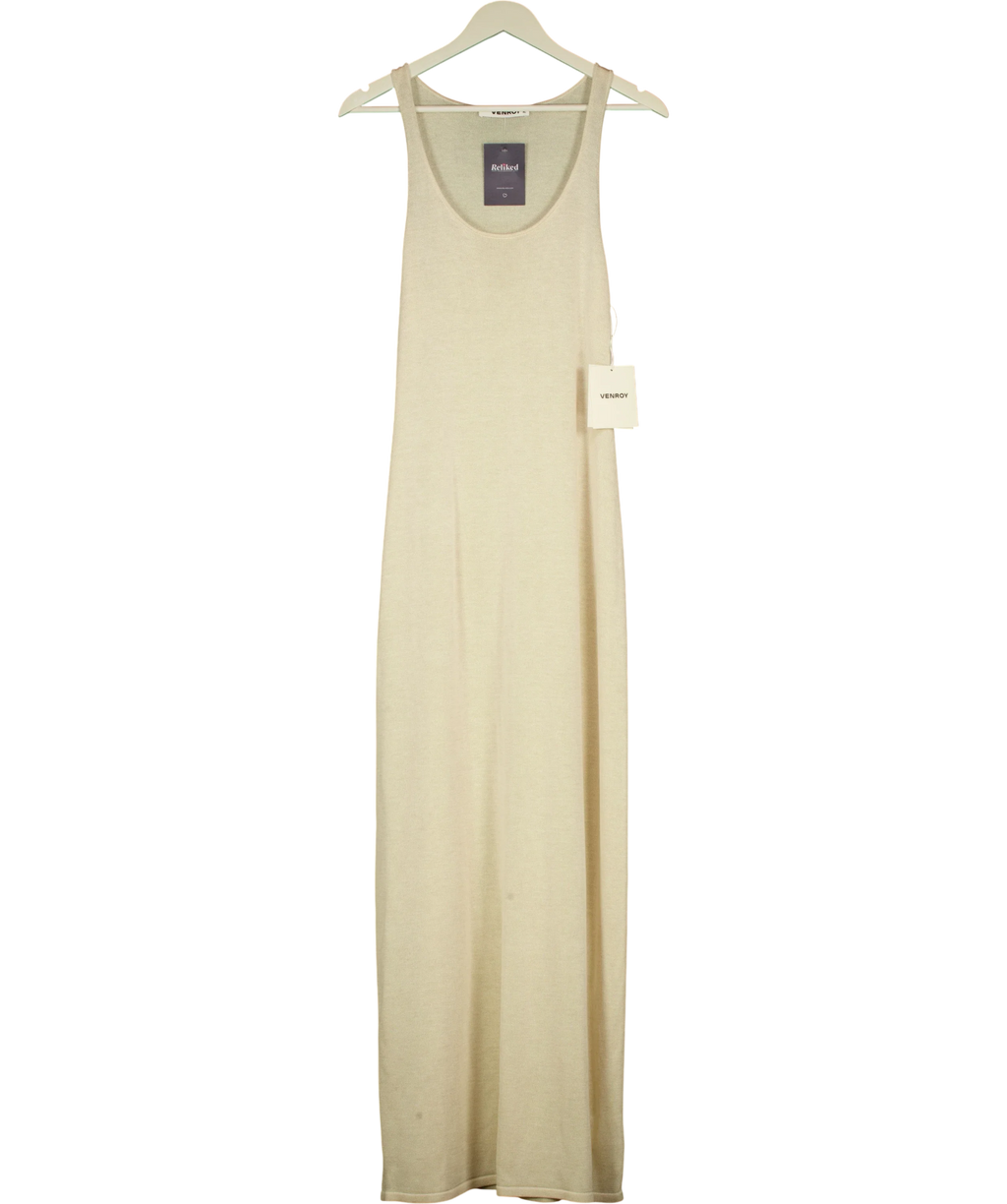 VENROY Beige Sand Tencel Silk Knit Tank Dress, size UK XL — front