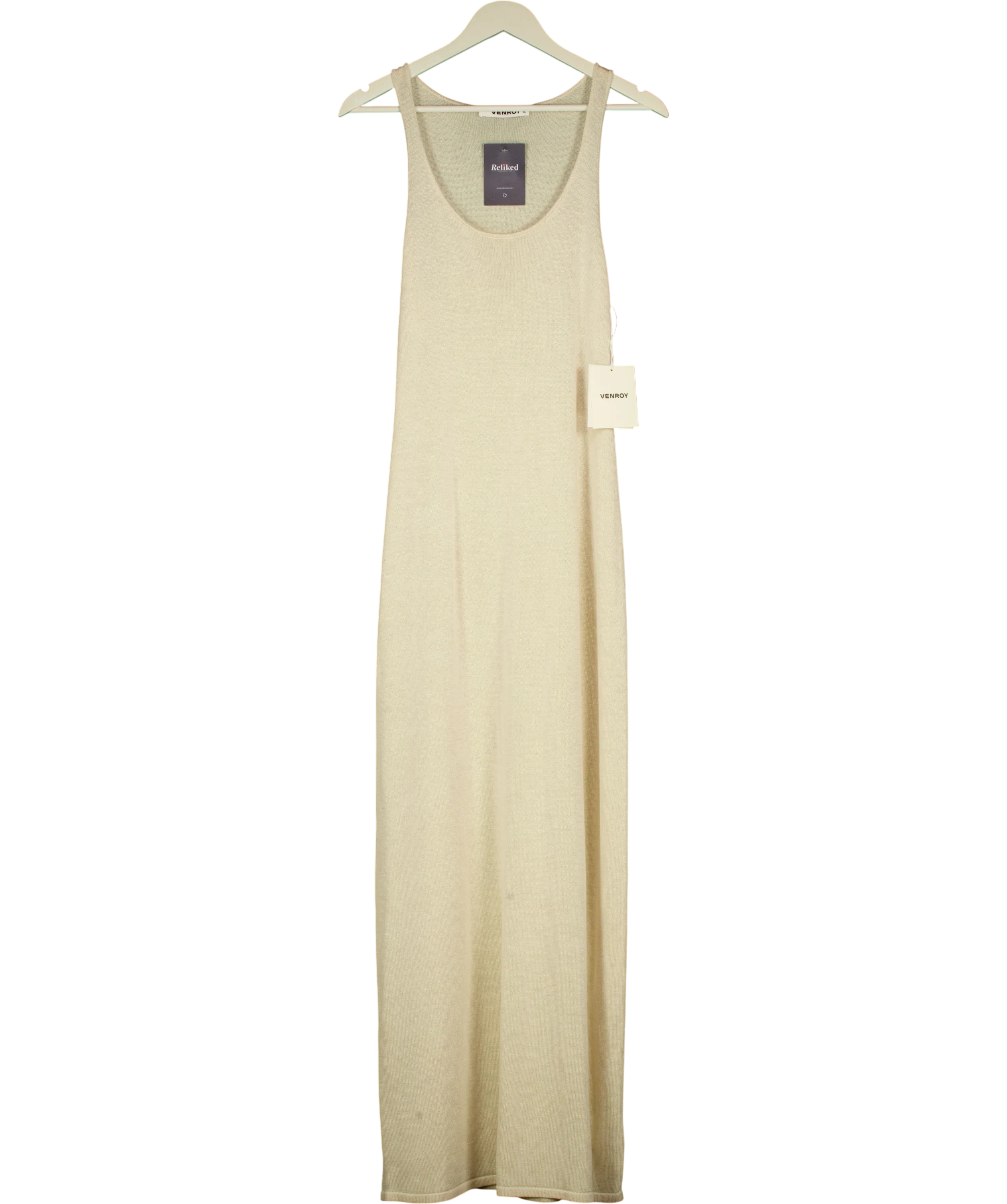 VENROY Beige Sand Tencel Silk Knit Tank Dress, size UK XL — front