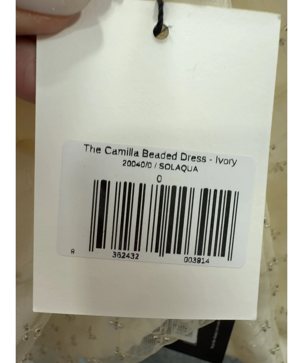 SOLAQUA The Camilla Beaded Dress Ivory Cream Size 0 UK 6 — Materials
