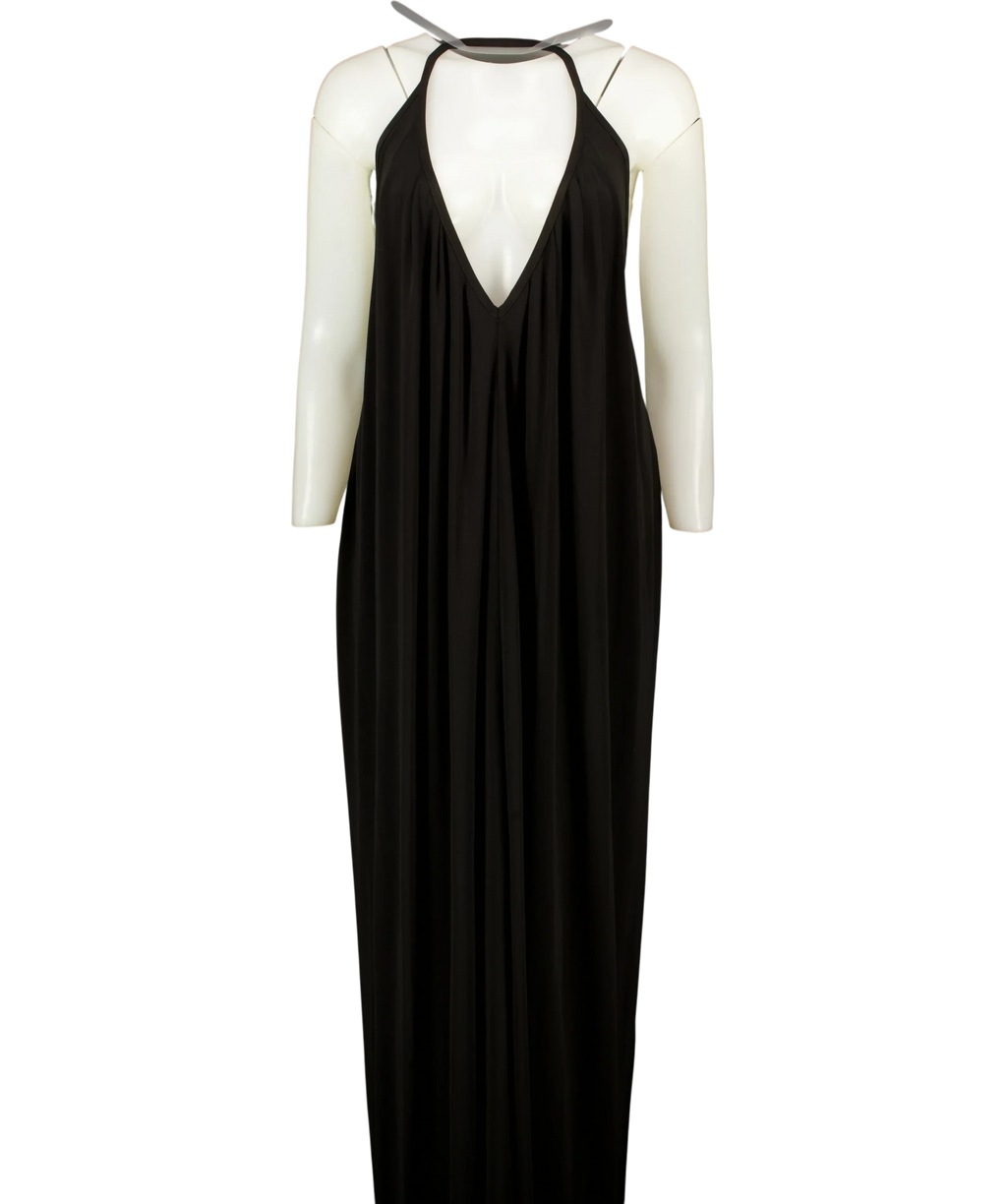 Ronny Kobo Black Vashti Halterneck Plunging Maxi Dress Black, size UK XS — front