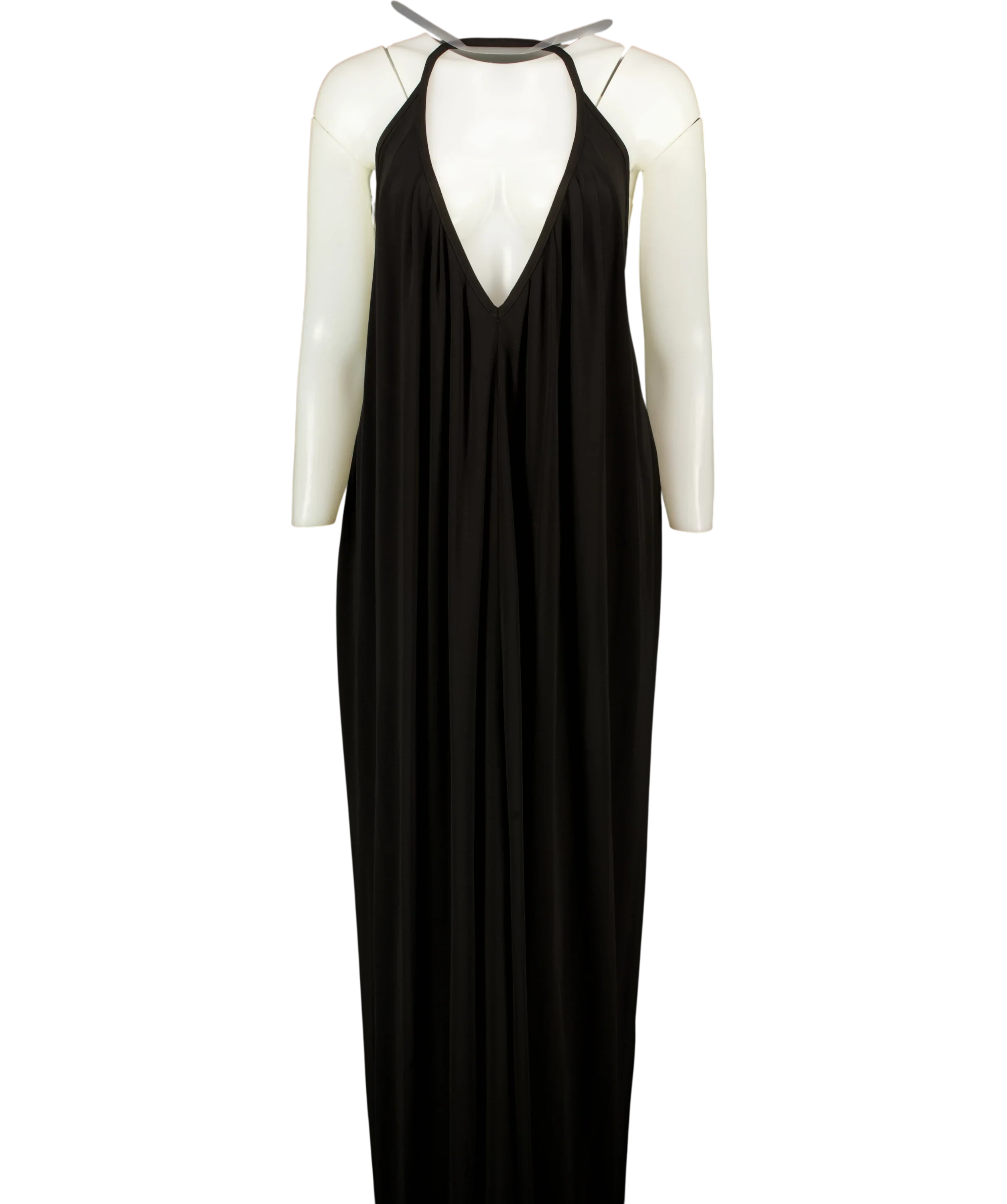 Ronny Kobo Black Vashti Halterneck Plunging Maxi Dress Black, size UK XS — front