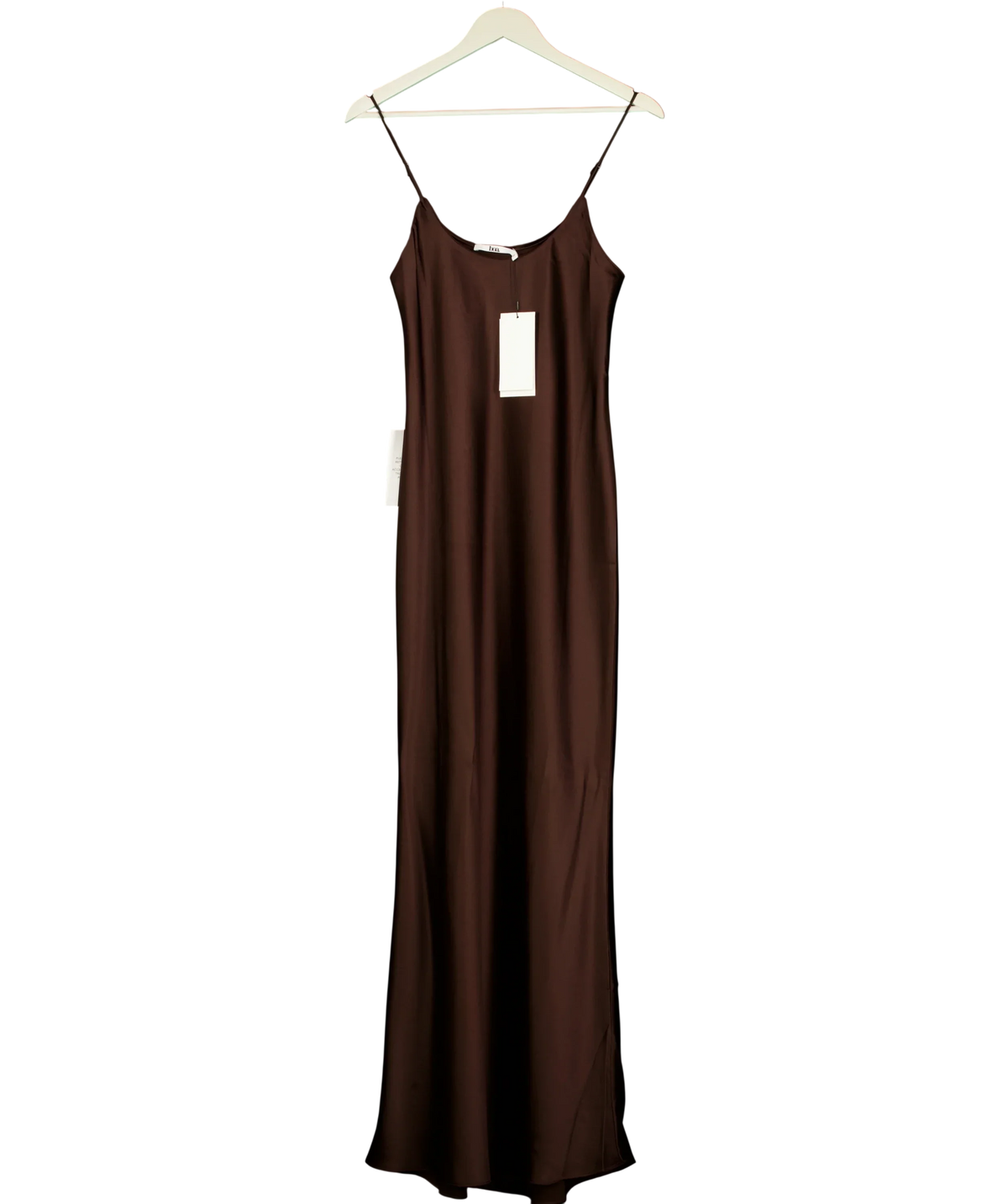 BOA Brown Satin Scoop Neck Camisole Maxi Dress Carob, size UK S — front