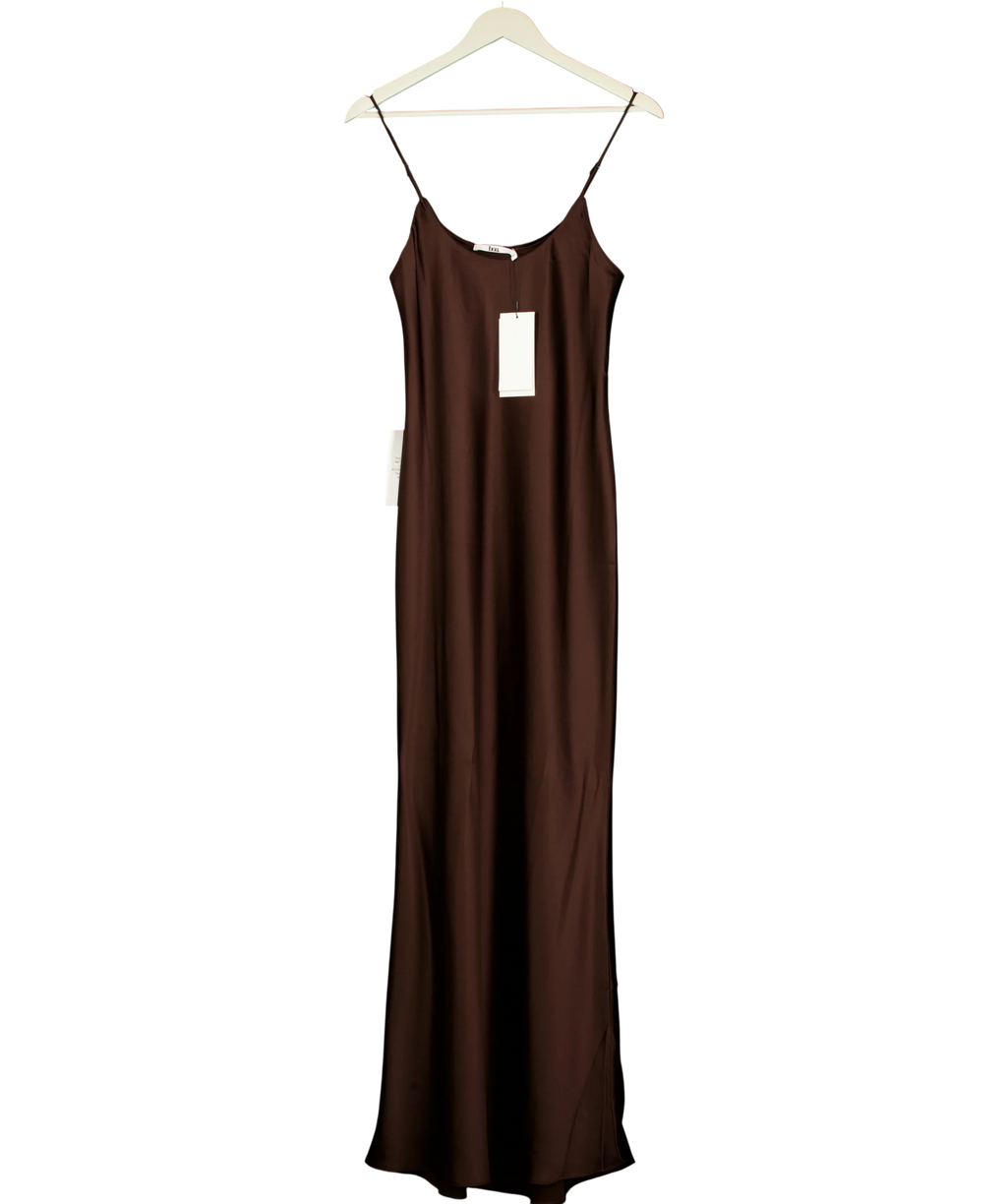 BOA Brown Satin Scoop Neck Camisole Maxi Dress Carob, size UK S — front