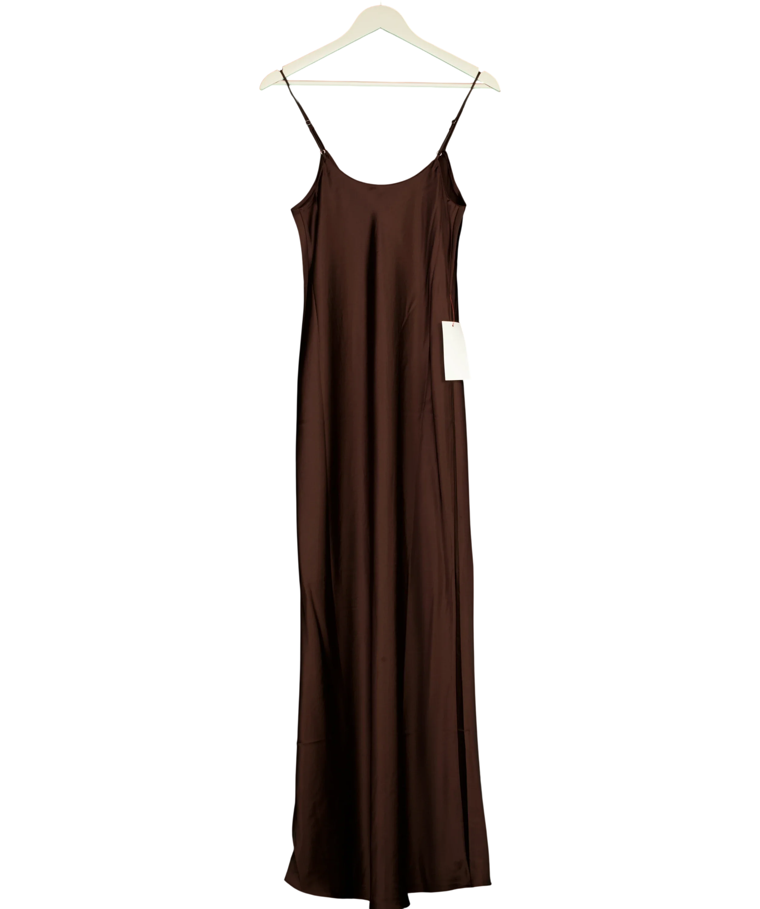 BOA Brown Satin Scoop Neck Camisole Maxi Dress Carob, size UK S — back