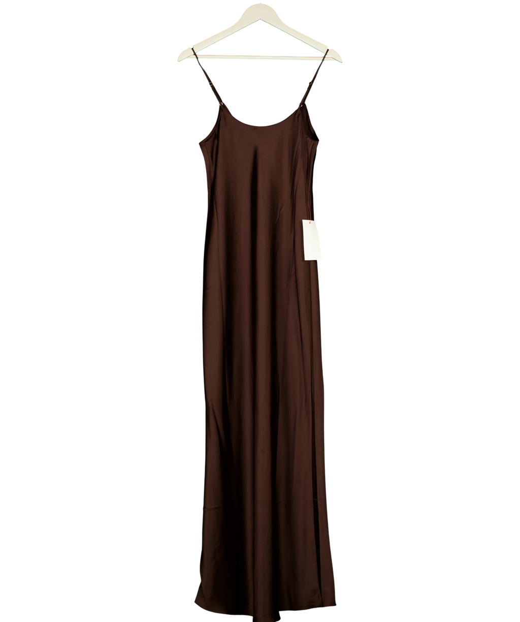 BOA Brown Satin Scoop Neck Camisole Maxi Dress Carob, size UK S — back