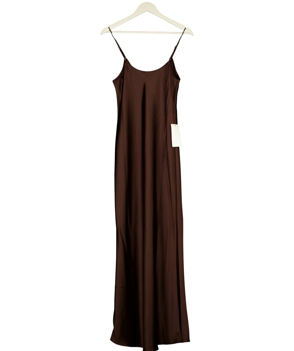 BOA Brown Satin Scoop Neck Camisole Maxi Dress Carob, size UK S — back