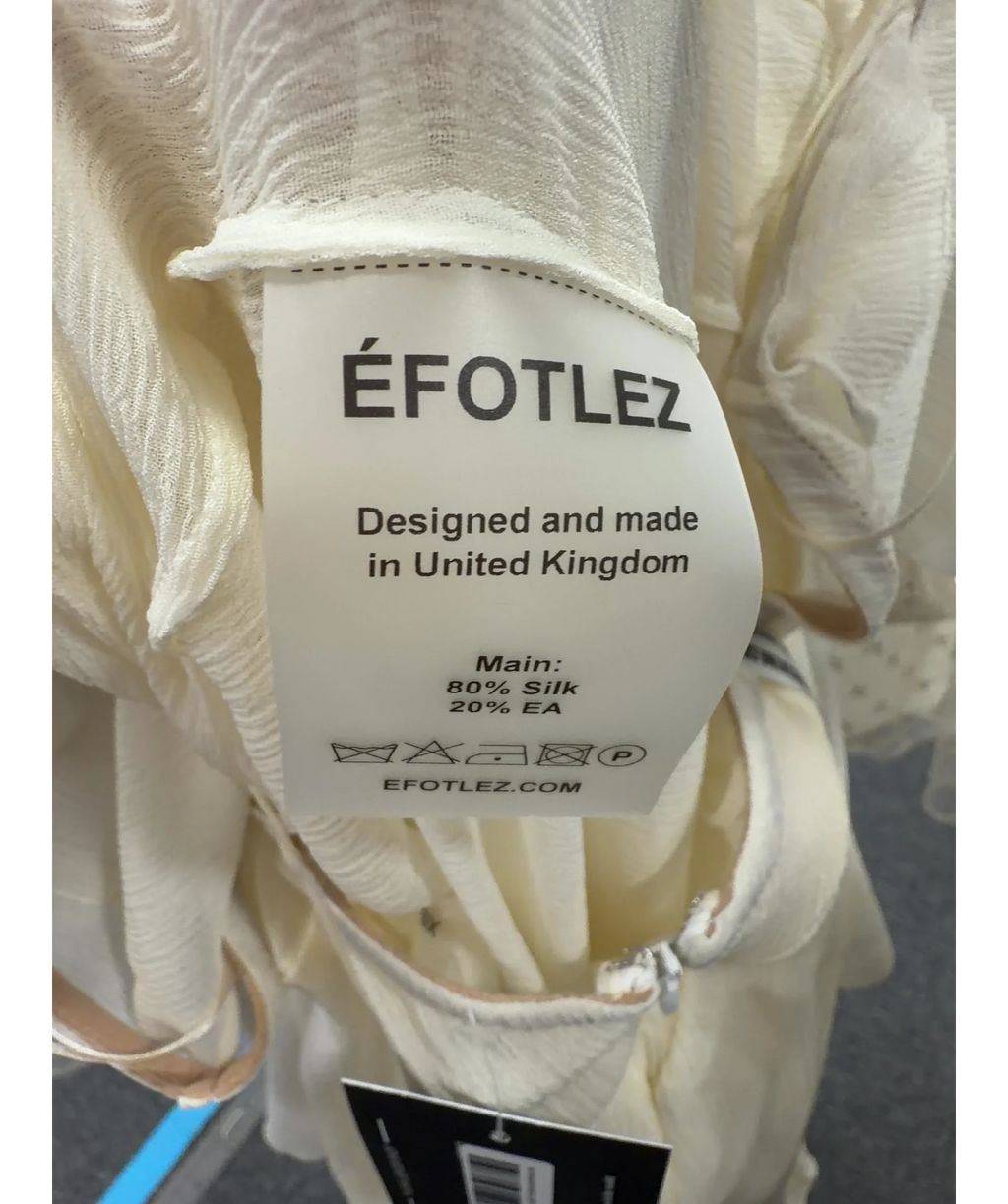 EFOTLEZ LONDON Yellow Silk-Blend Ruffled Deep V-Neck Maxi Dress PALE Yellow, size UK XS — detail