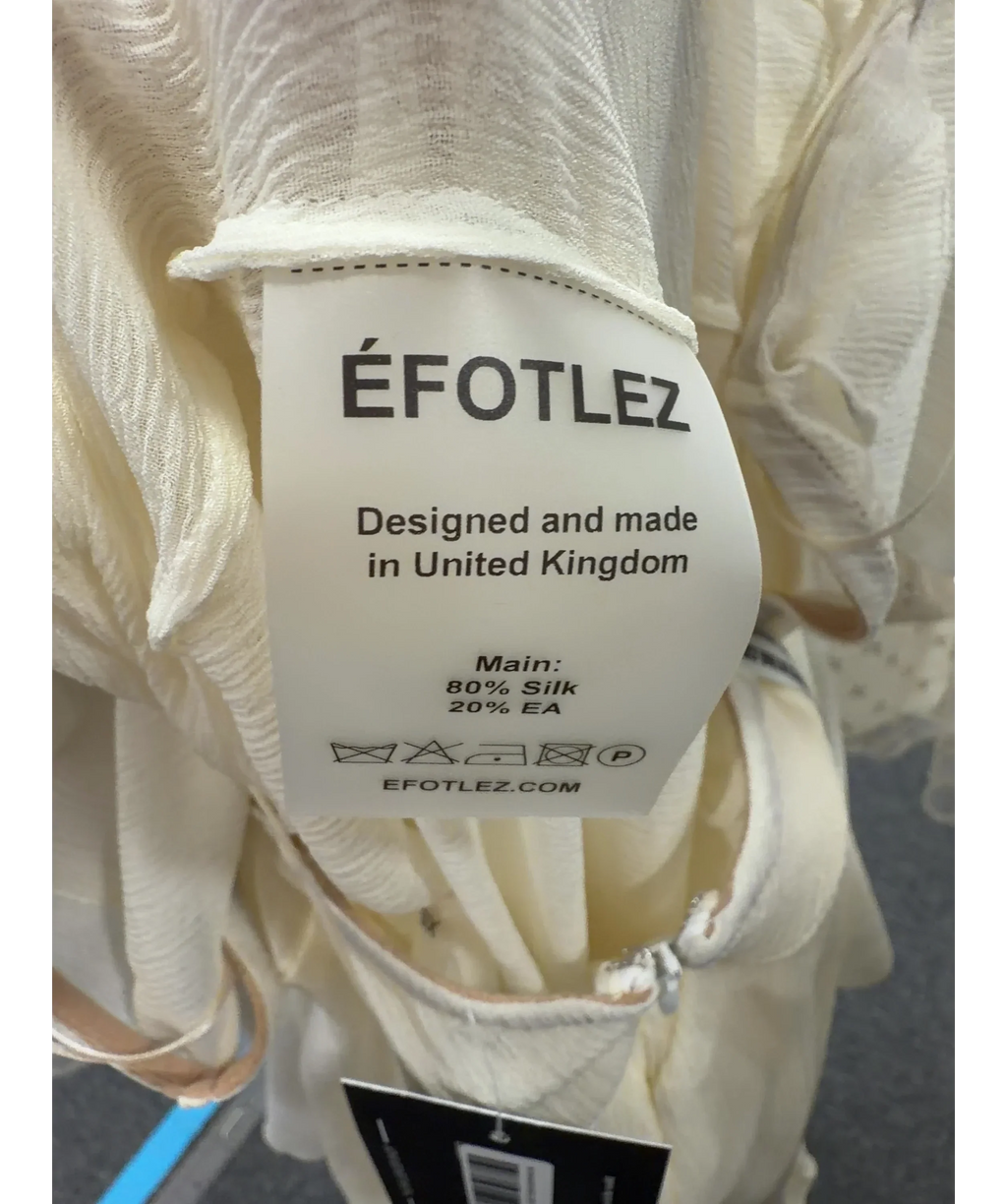 EFOTLEZ LONDON Yellow Silk-Blend Ruffled Deep V-Neck Maxi Dress PALE Yellow, size UK XS — detail