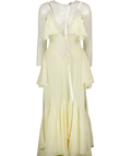 EFOTLEZ LONDON Yellow Silk-Blend Ruffled Deep V-Neck Maxi Dress PALE Yellow, size UK XS — front