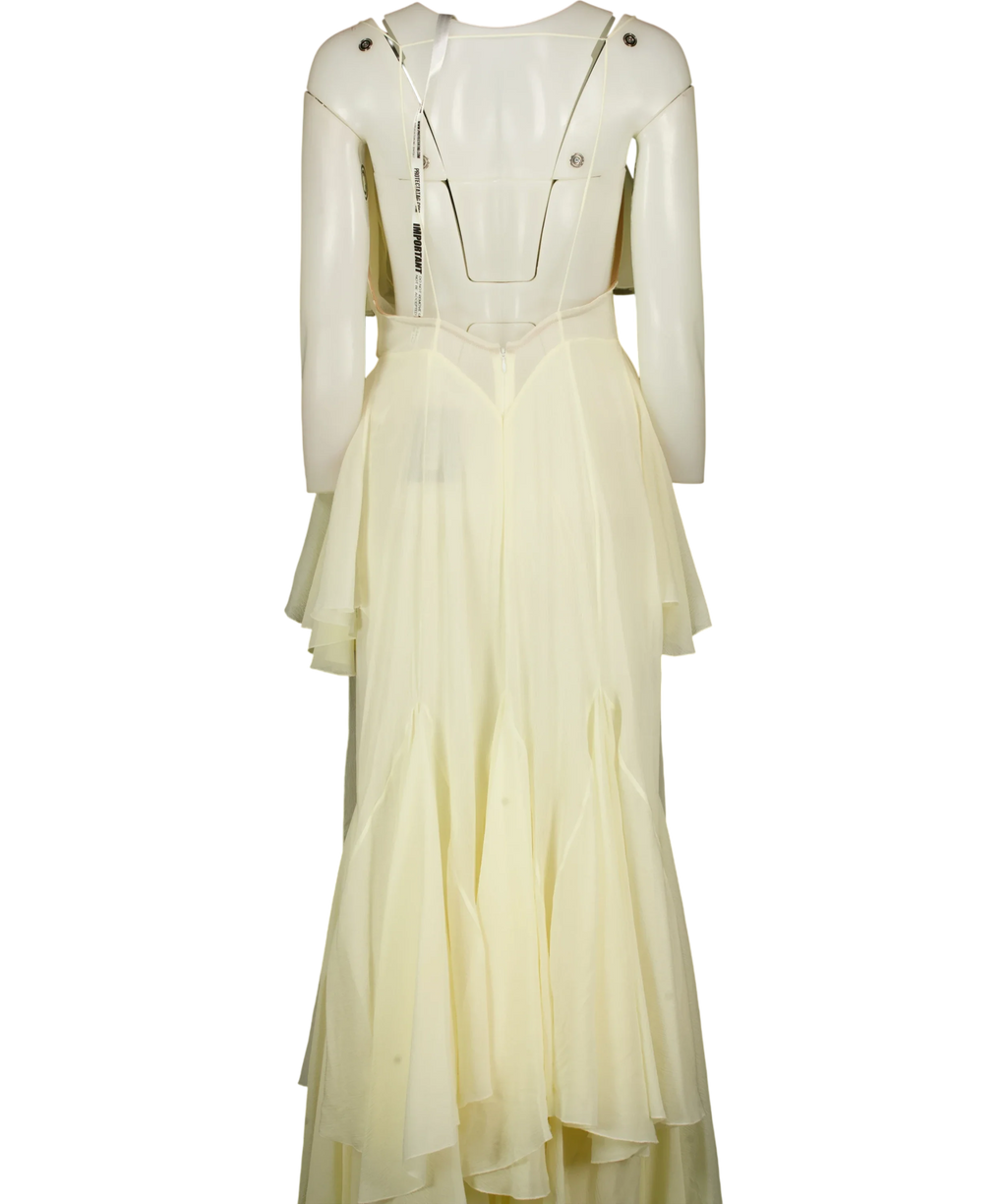EFOTLEZ LONDON Yellow Silk-Blend Ruffled Deep V-Neck Maxi Dress PALE Yellow, size UK XS — back