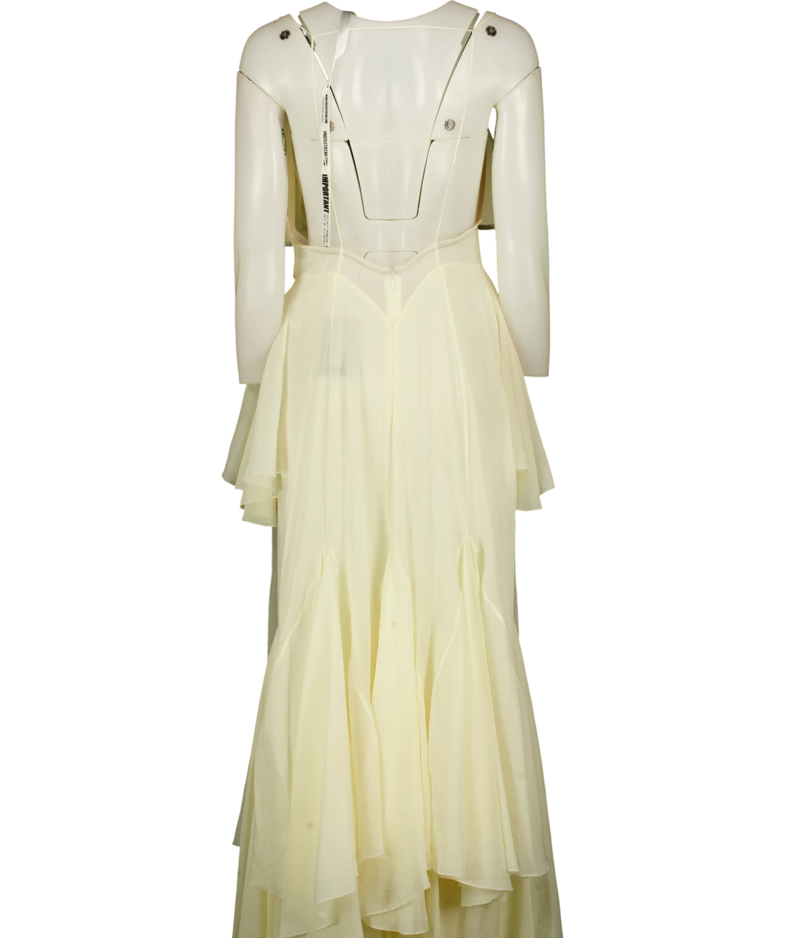 EFOTLEZ LONDON Yellow Silk-Blend Ruffled Deep V-Neck Maxi Dress PALE Yellow, size UK XS — back