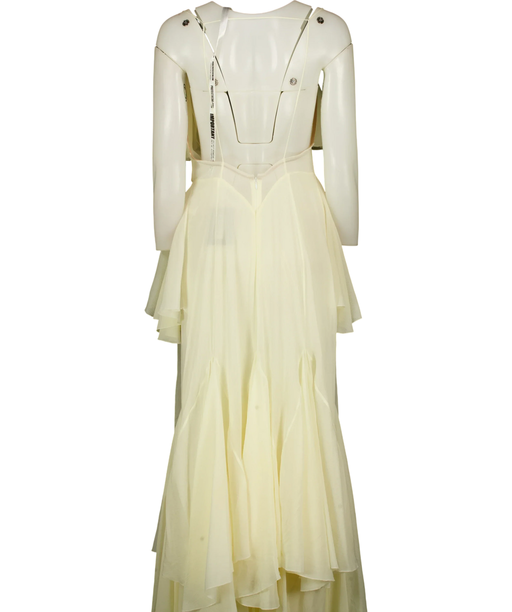 EFOTLEZ LONDON Yellow Silk-Blend Ruffled Deep V-Neck Maxi Dress PALE Yellow, size UK XS — back
